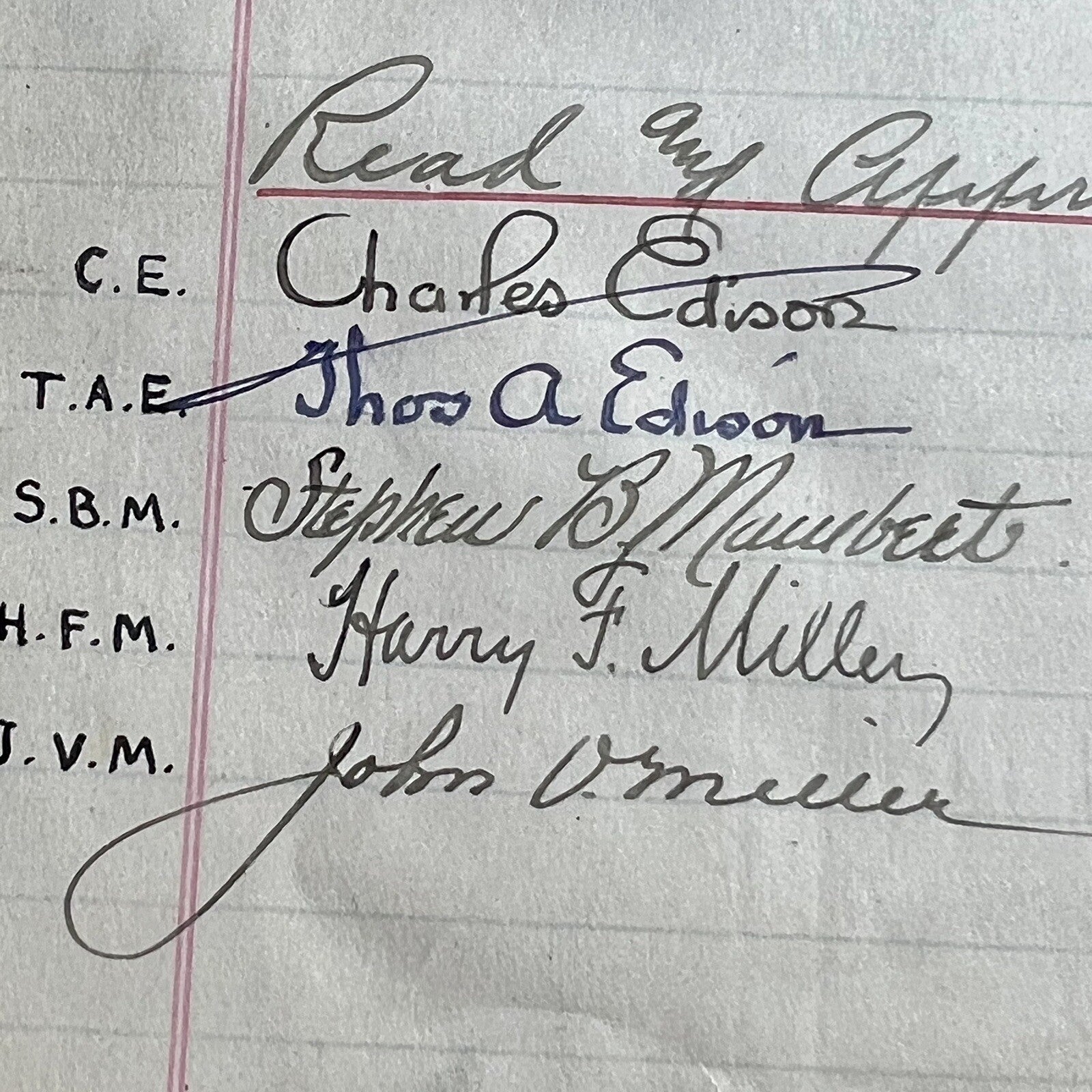 THOMAS EDISON * JSA LOA * AUTOGRAPH 1917 World War 1 Experiments Minutes SIGNED