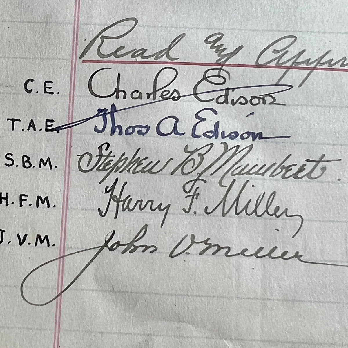 THOMAS EDISON * JSA LOA * AUTOGRAPH 1917 World War 1 Experiments Minutes SIGNED