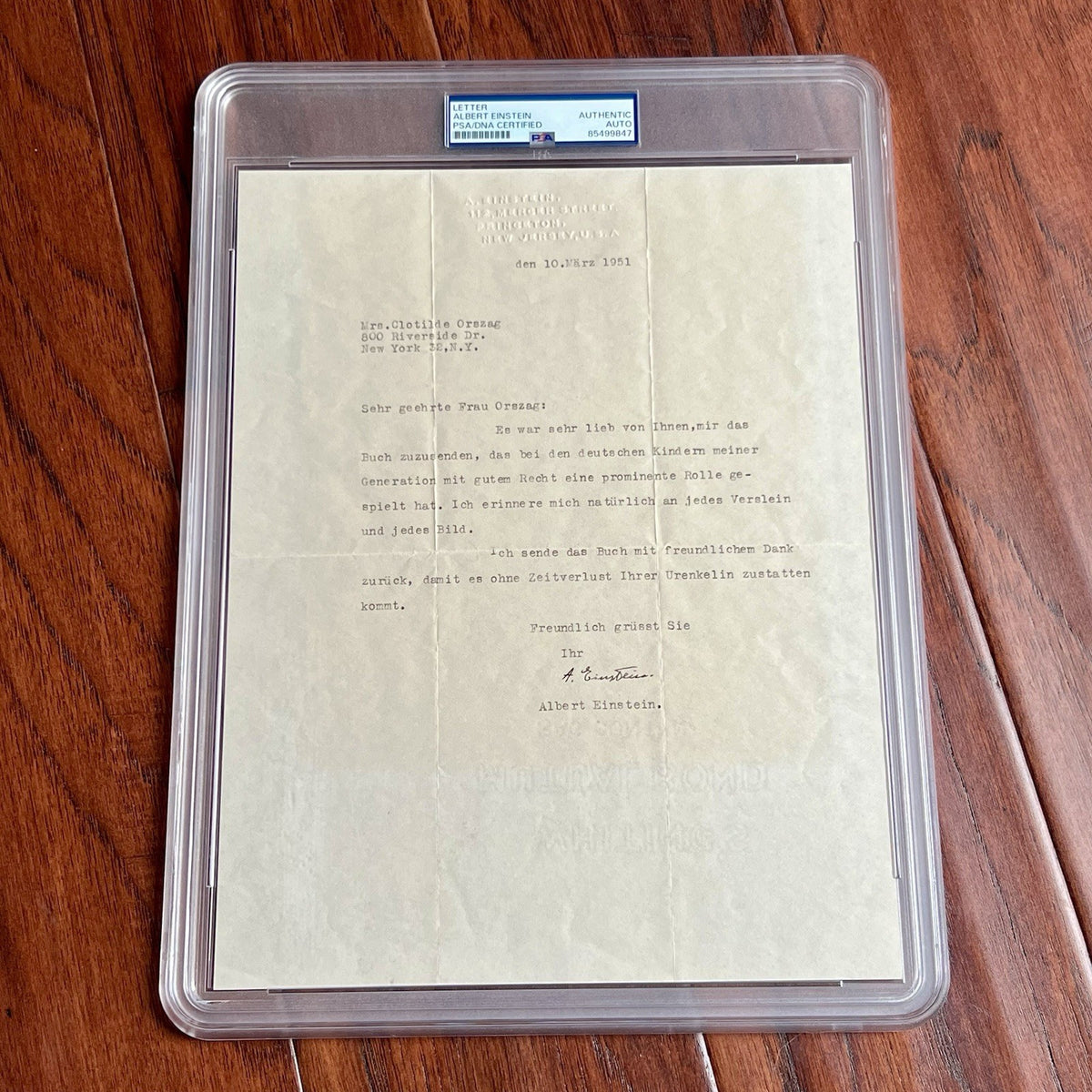 ALBERT EINSTEIN * PSA * Autograph Typewritten Letter Signed * 1951