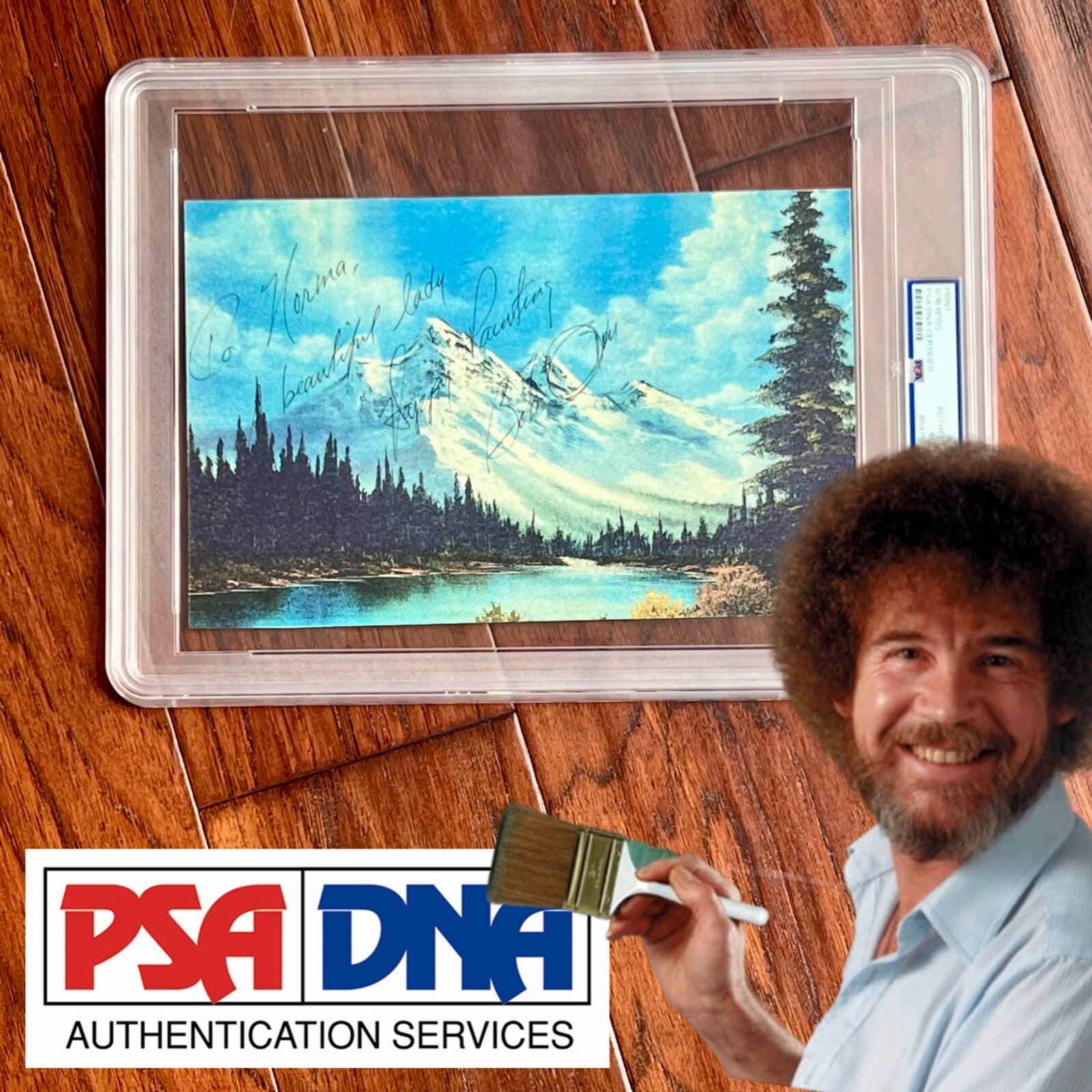 BOB ROSS * PSA * Autograph LANDSCAPE Print PAINTING Signed * Joy Of Painting