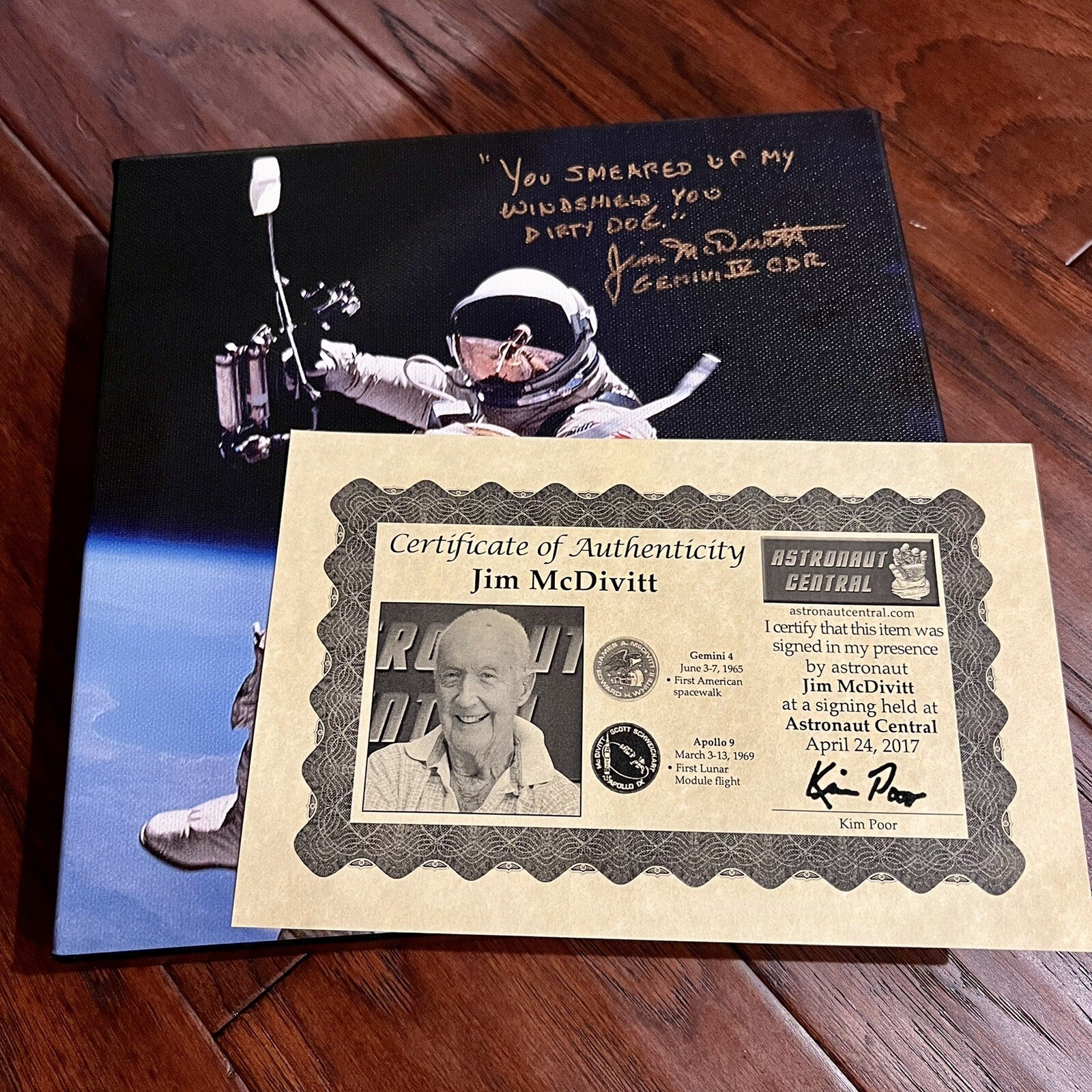JIM MCDIVITT * Novaspace COA * Signed 10”x10 Autograph Canvas Gemini IV Quote