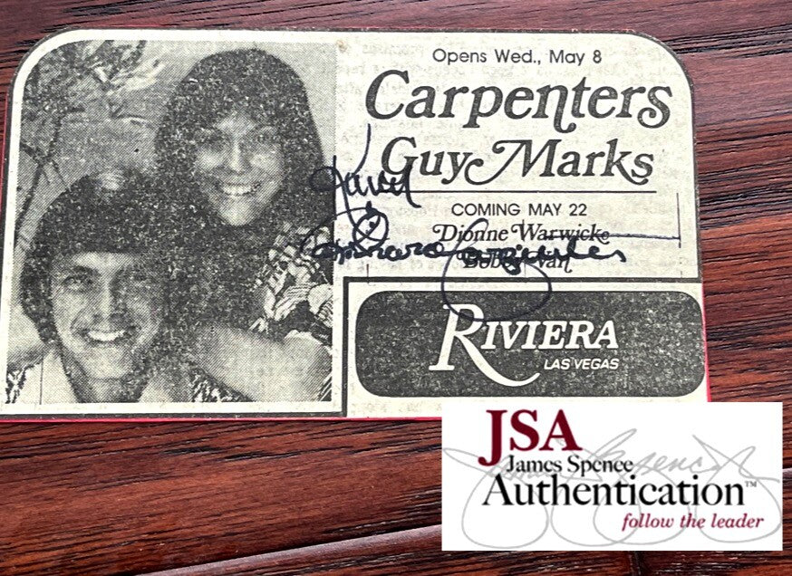 CARPENTERS * KAREN + RICHARD * JSA * Autograph Duo Newspaper Ad Signed