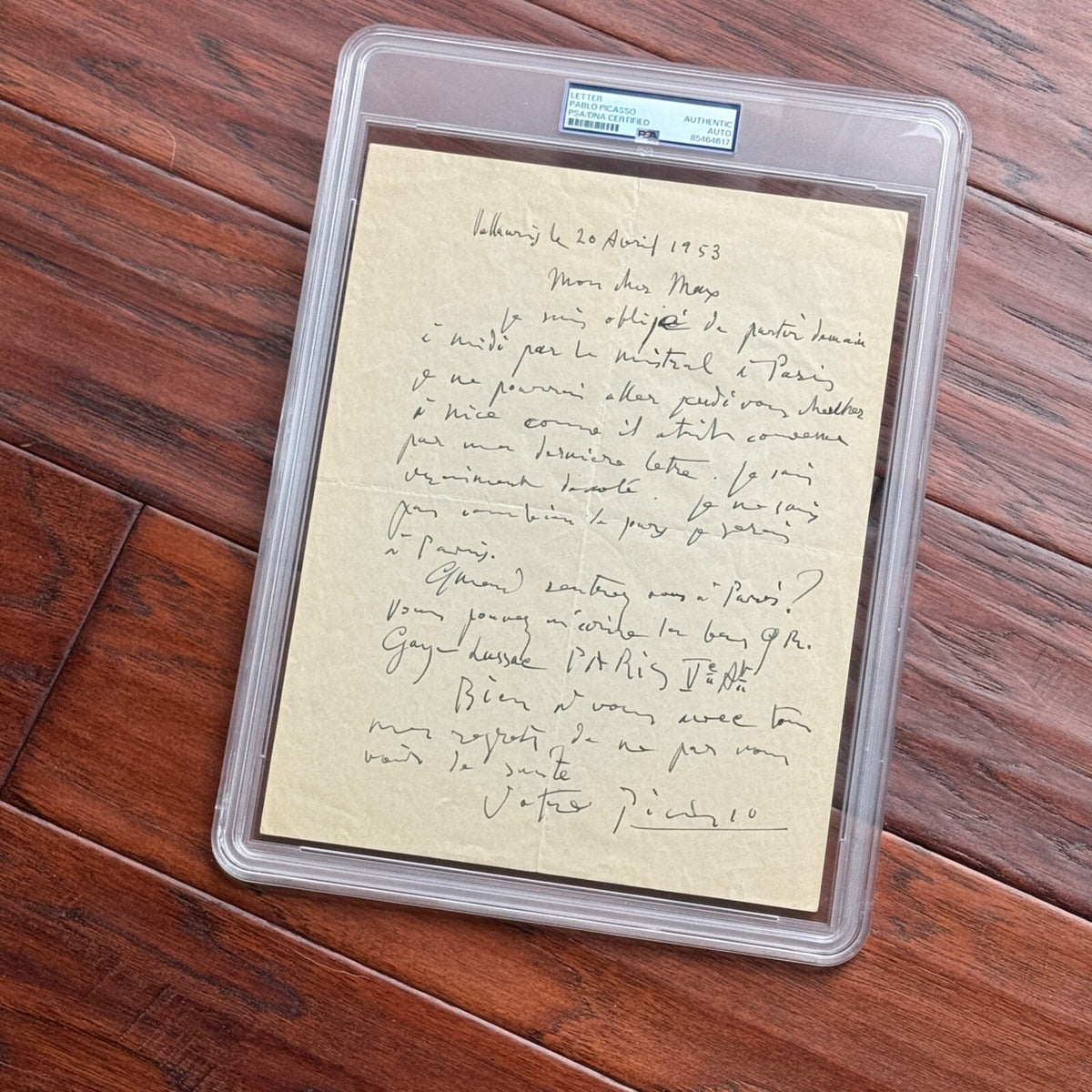 PABLO PICASSO * PSA/DNA * Handwritten AUTOGRAPH Letter SIGNED * PARIS 1953