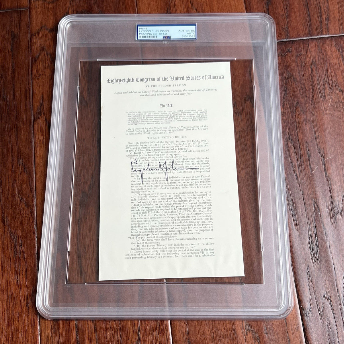 LYNDON B. JOHNSON * PSA/DNA * Autograph CIVIL RIGHTS ACT Souvenir Signed