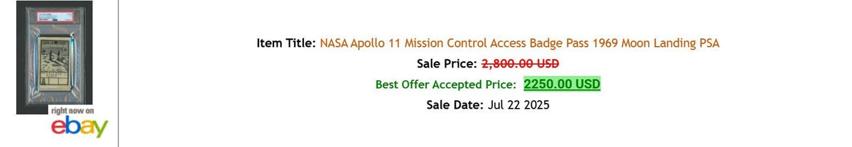APOLLO 11 * PSA * NASA Mission Evaluation Access Badge Ticket Moon Landing Pass