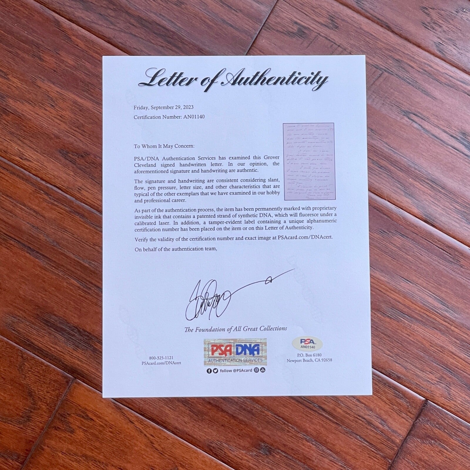 GROVER CLEVELAND * PSA * as PRESIDENT Autograph EXECUTIVE MANSION Letter Signed