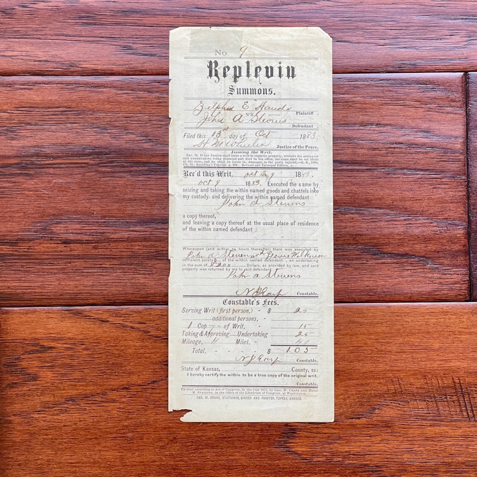 NEWTON EARP * PSA * Western Lawman AUTOGRAPH Sheriff's Writ SIGNED * WYATT EARP