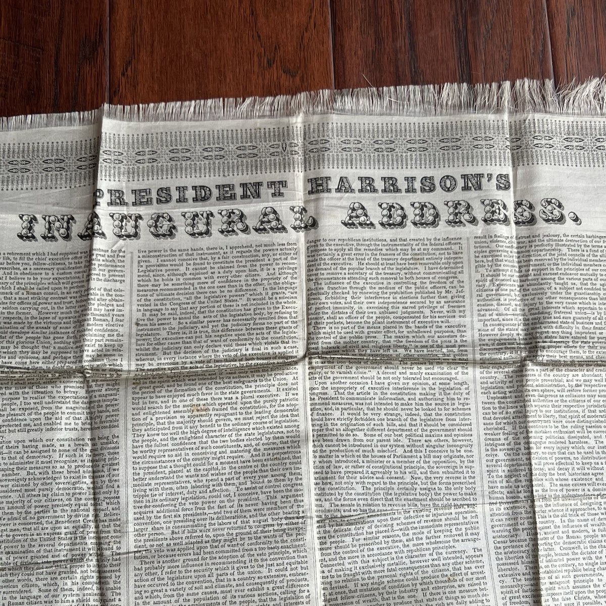 WILLIAM HENRY HARRISON * Silk Printed Broadside of Inaugural Address Ephemera