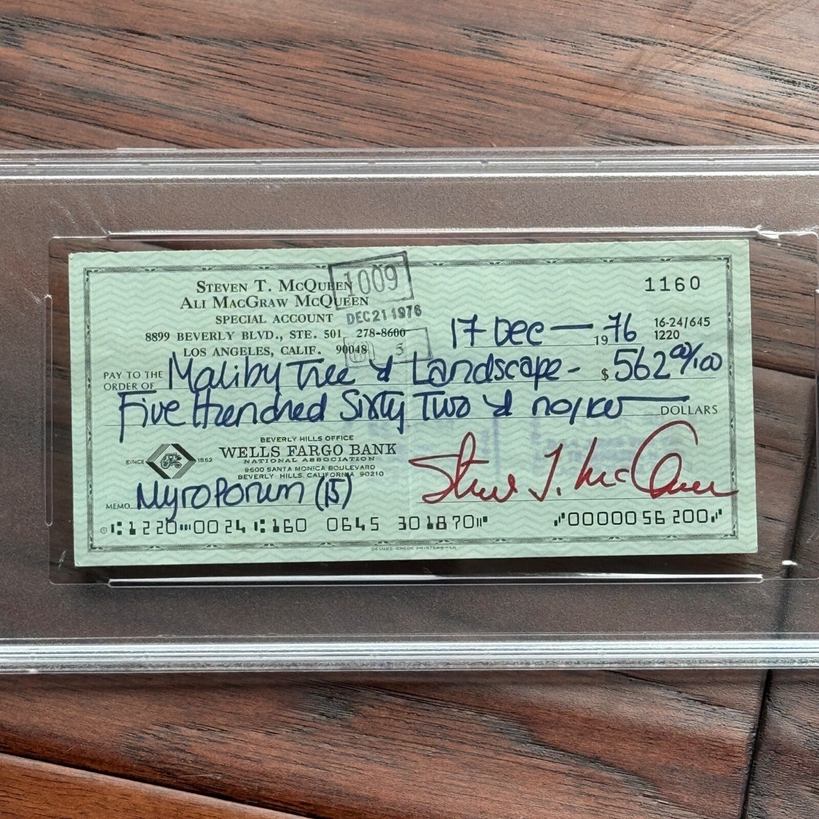 STEVE McQUEEN * PSA * GEM MINT 10 * Scarce AUTOGRAPH Personal Check SIGNED