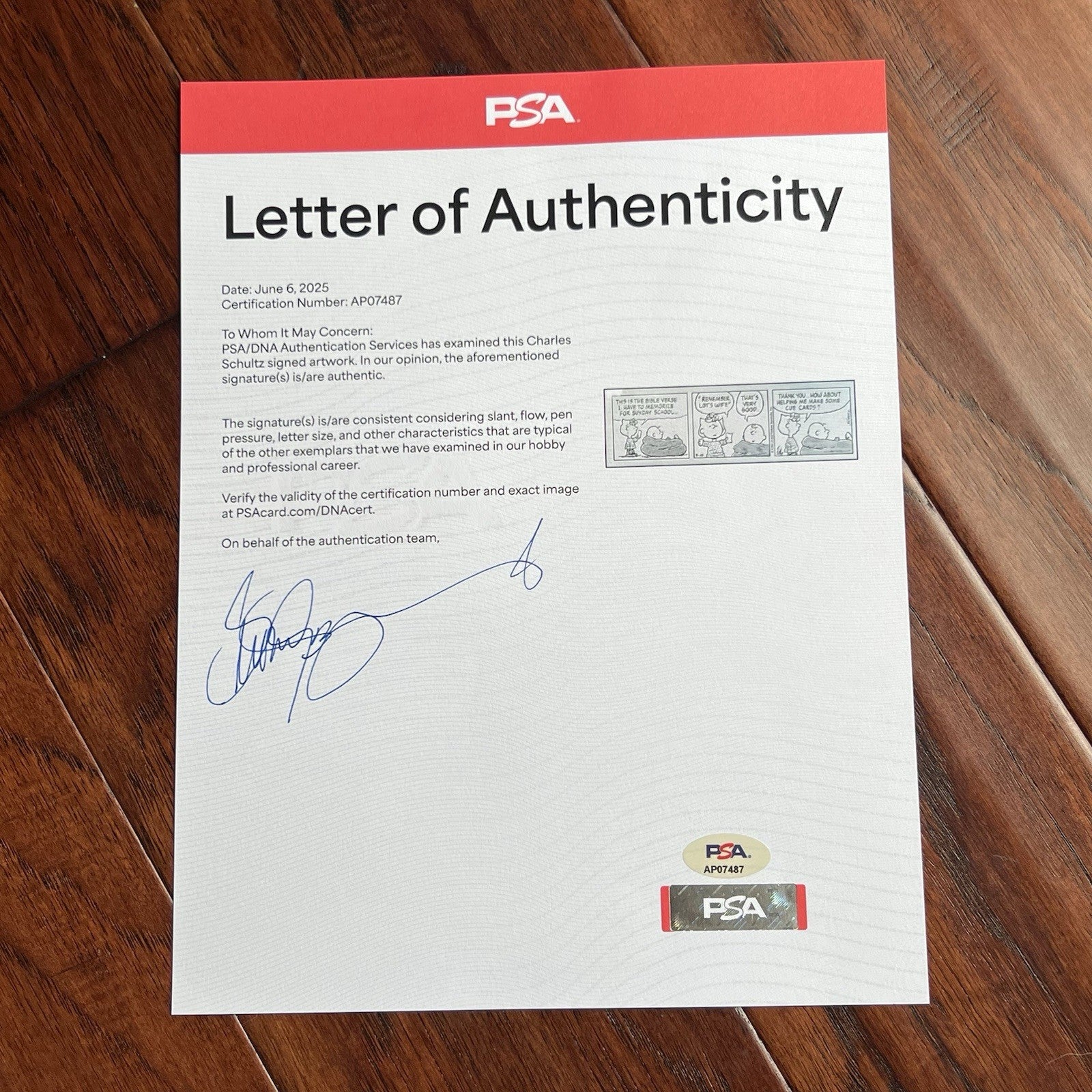 CHARLES SCHULZ * Original Signed Drawn Peanuts Artwork Comic Strip Autograph PSA