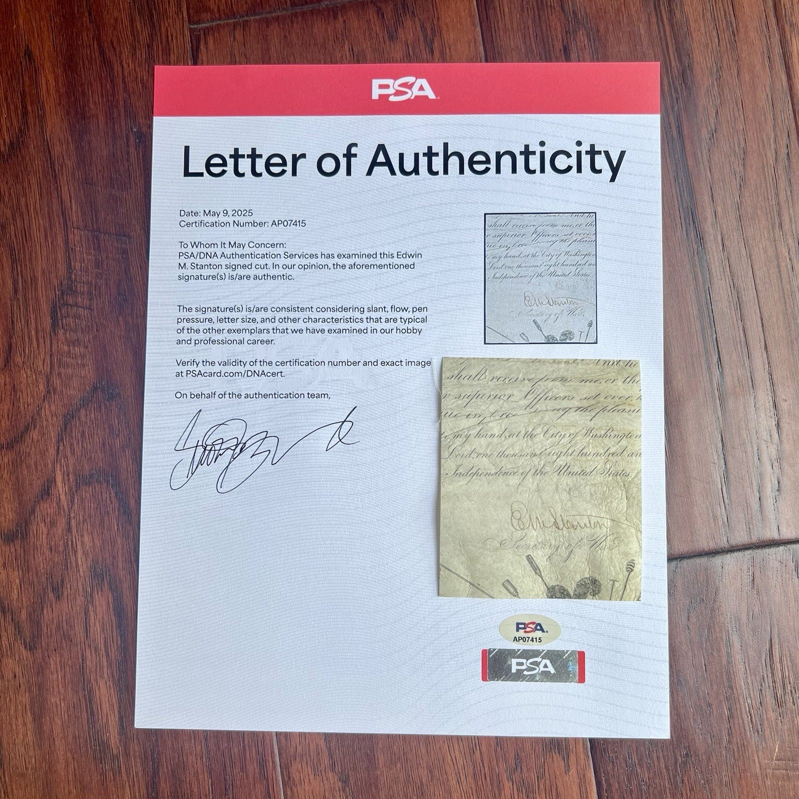 EDWIN M. STANTON * PSA * Autograph Civil War Commission Cut SIGNED * Lincoln