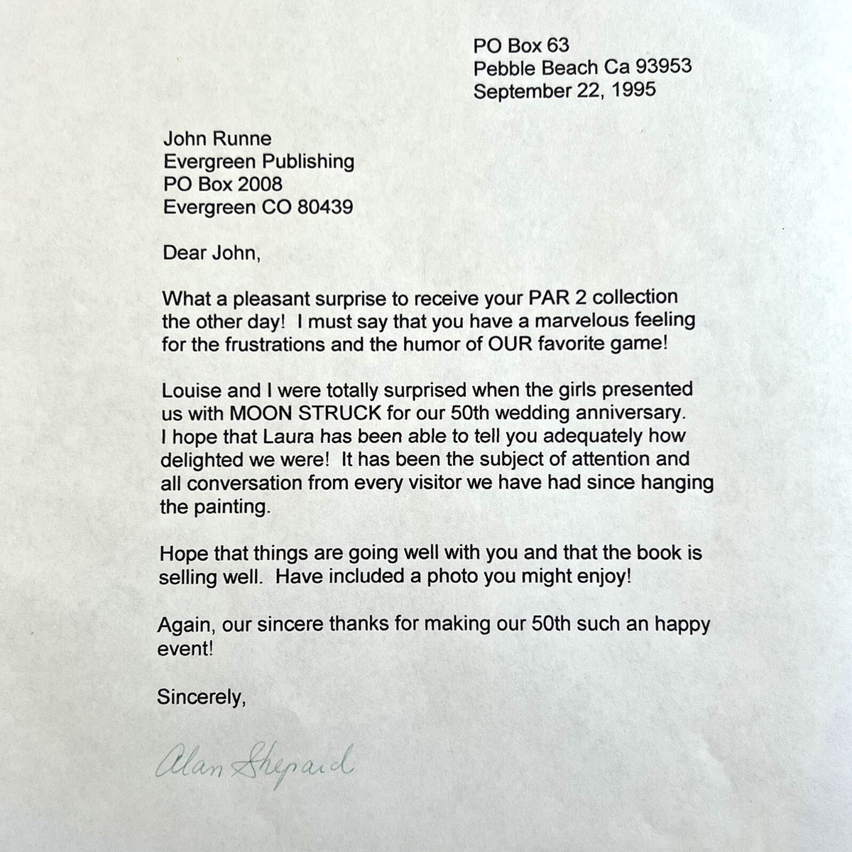 ALAN SHEPARD * JSA * Signed Letter RE: Golf Autograph * Astronaut Signature NASA