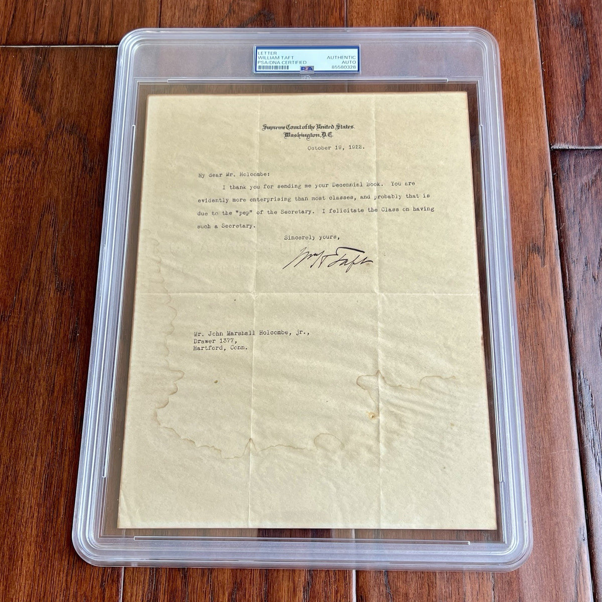 WILLIAM H. TAFT * PSA * Autograph SUPREME COURT Letter SIGNED to "John Marshall"