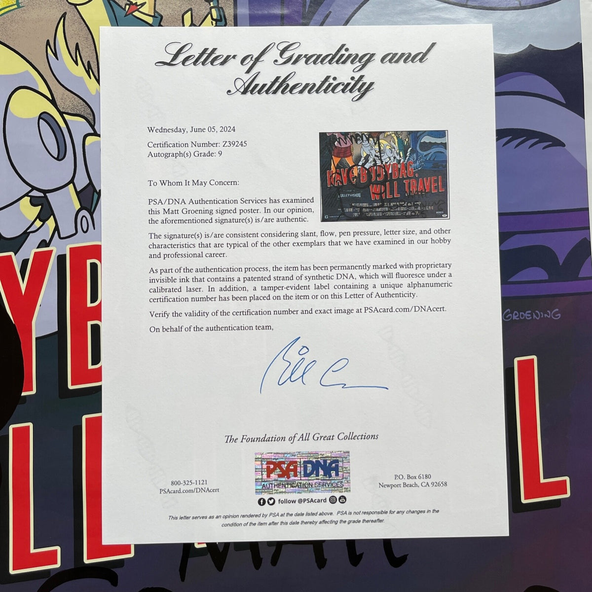 MATT GROENING * PSA Mint 9 * XL "Bart Simpson" Autograph Sketch Signed * Drawing