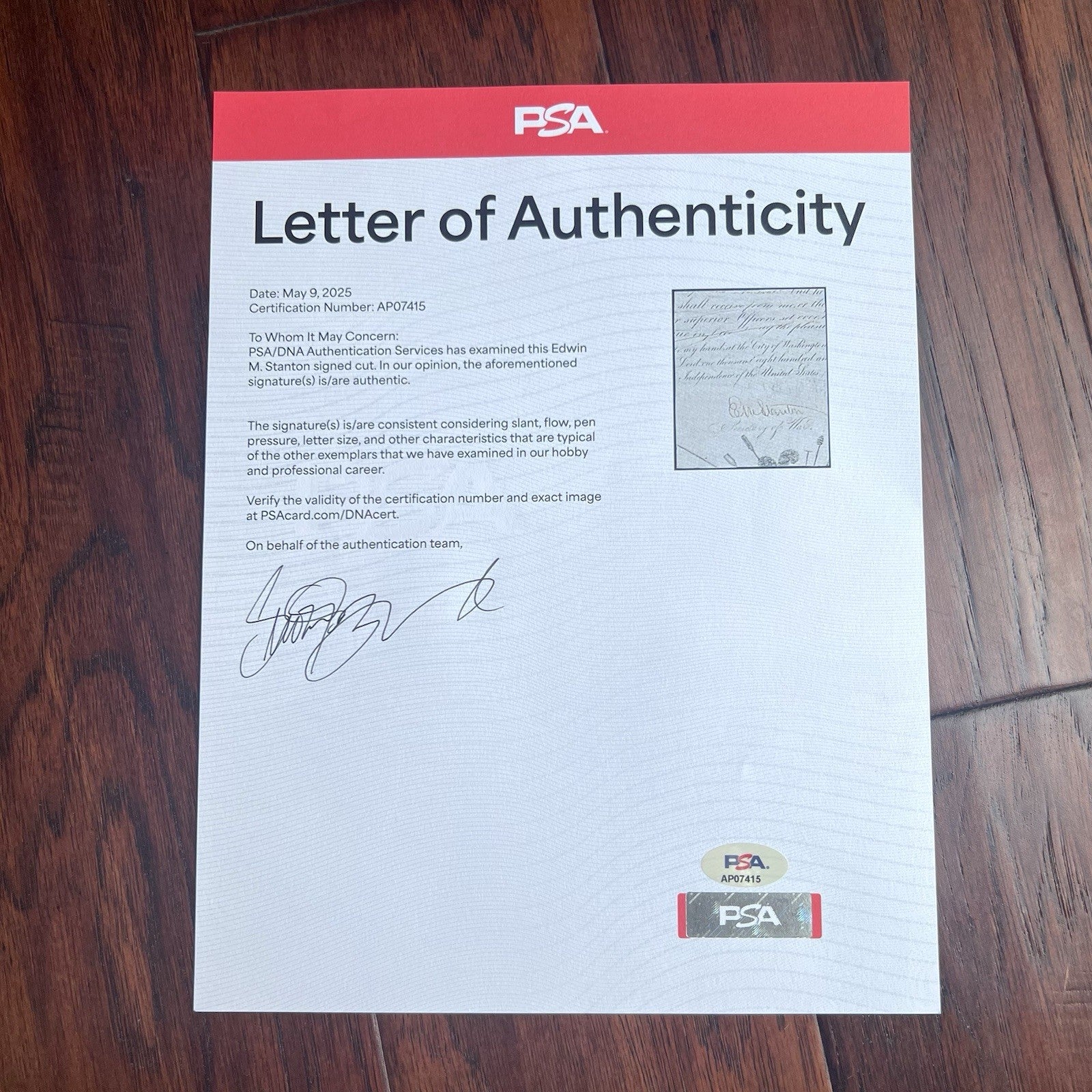 EDWIN M. STANTON * PSA * Autograph Civil War Commission Cut SIGNED * Lincoln