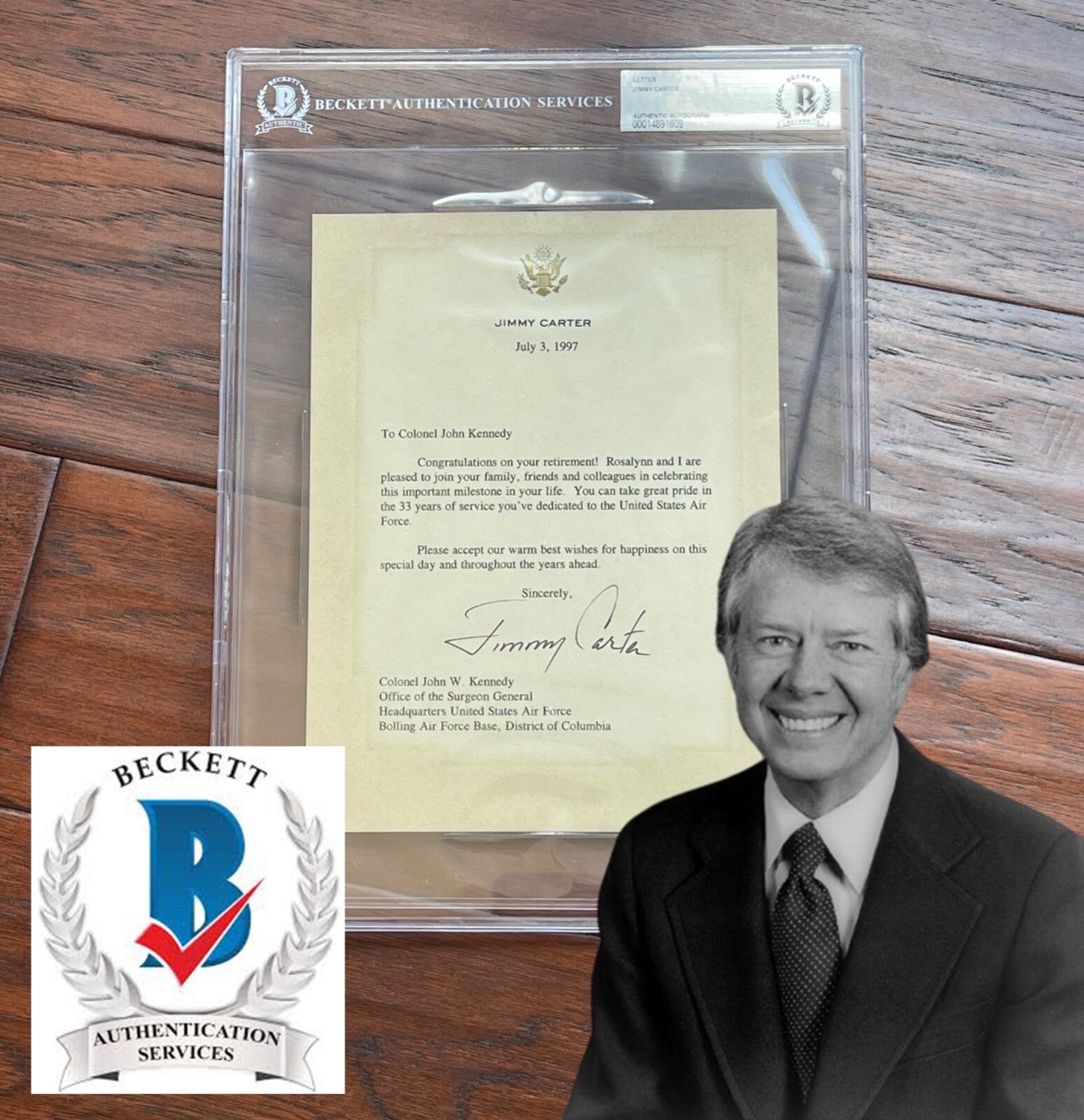 JIMMY CARTER * BAS * Autograph Letter to JOHN KENNEDY Signed * 1997