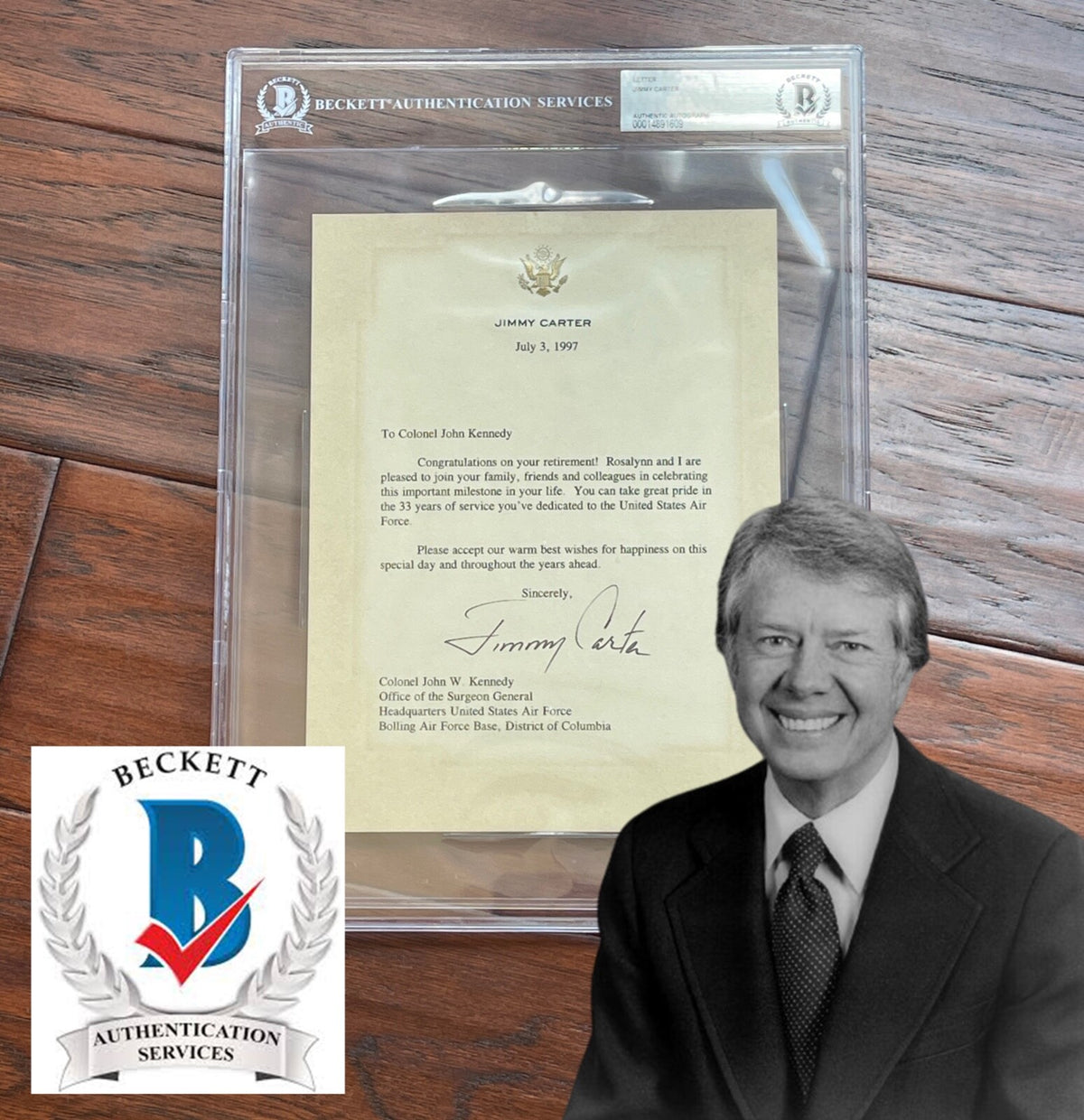 JIMMY CARTER * BAS * Autograph Letter to JOHN KENNEDY Signed * 1997