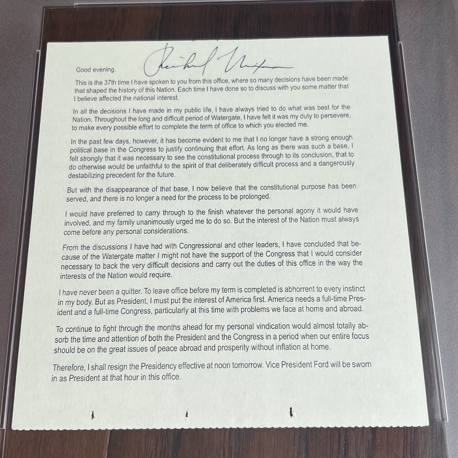 RICHARD NIXON * PSA * Autograph RESIGNATION SPEECH Signed Slab * President
