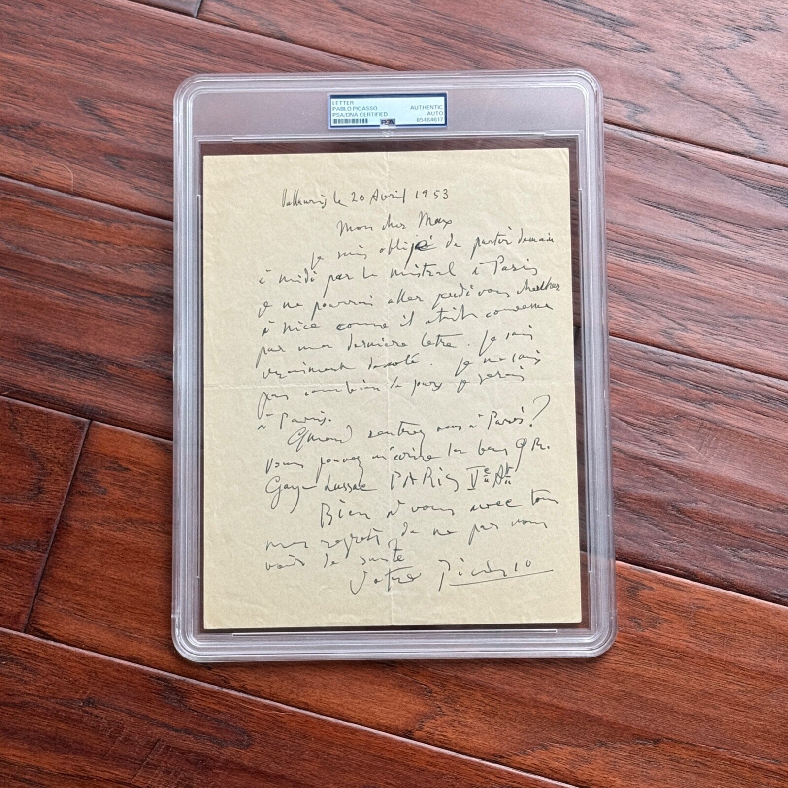 PABLO PICASSO * PSA/DNA * Handwritten AUTOGRAPH Letter SIGNED * PARIS 1953