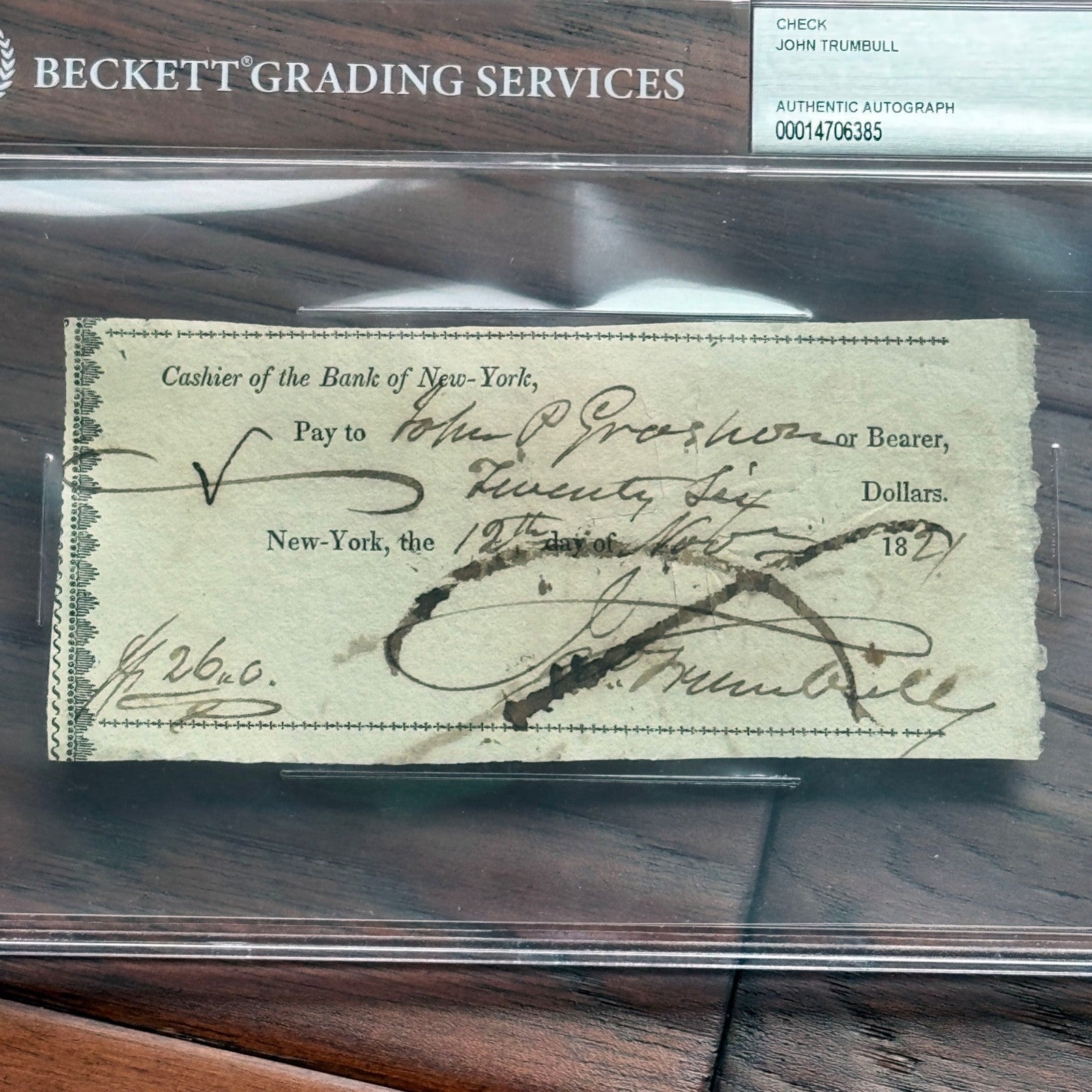 JOHN TRUMBULL * BAS * Revolutionary War PAINTER Autograph CHECK Signed