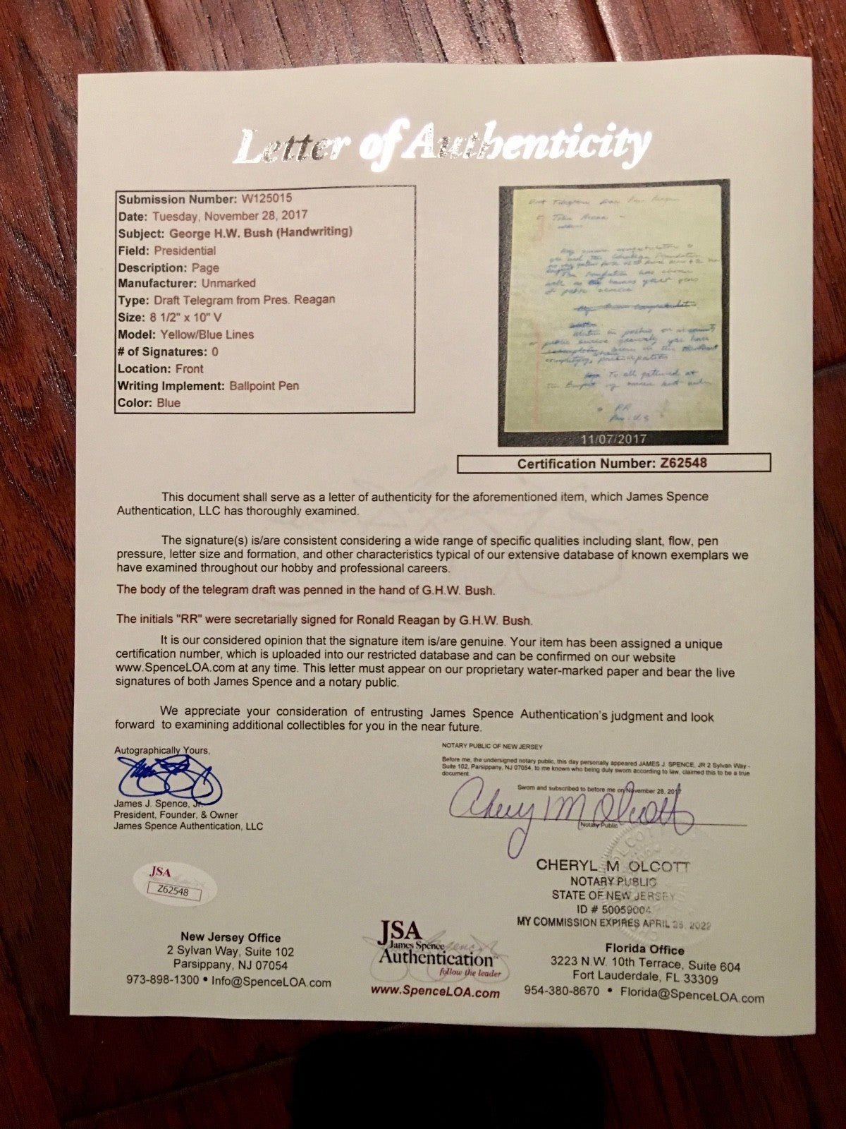 George H.W. Bush * JSA COA Handwritten AUTOGRAPH letter SIGNED as "Pres. U.S."