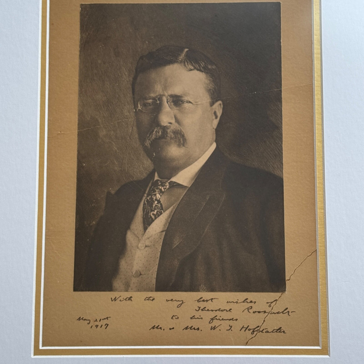 THEODORE ROOSEVELT * PSA/DNA * Autograph Portrait Photo Signed * 1917 Framed