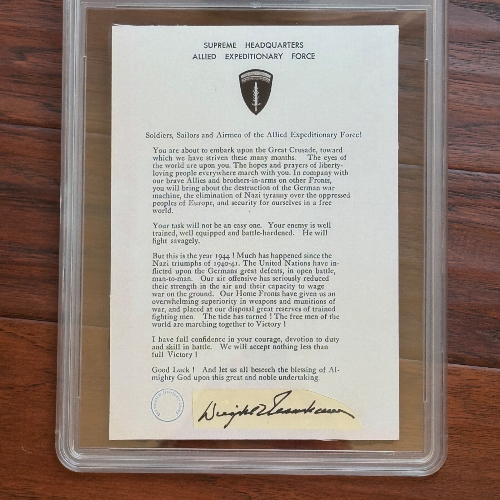 DWIGHT D. EISENHOWER * PSA * Autograph Custom Card D Day Orders Signed * WWII