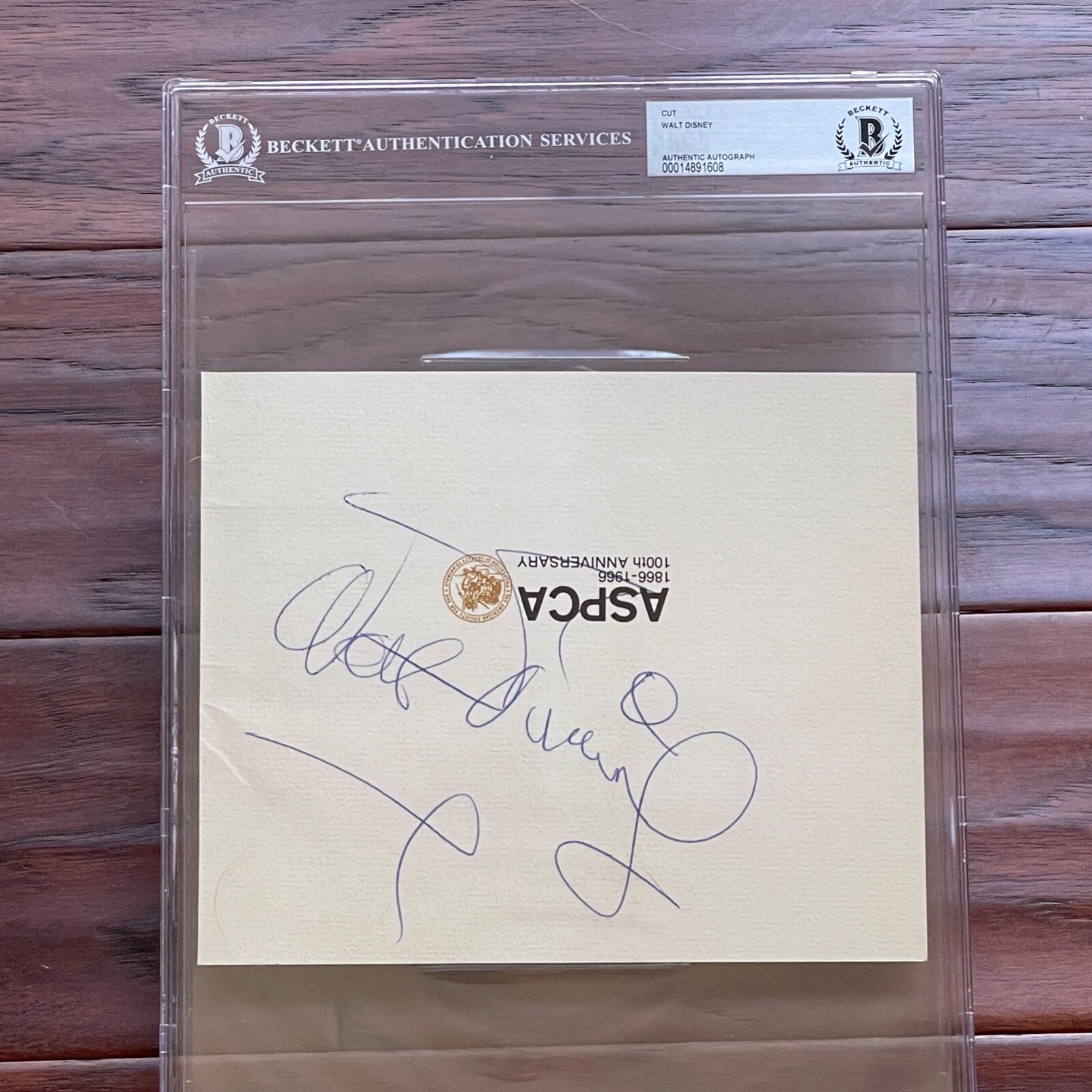 WALT DISNEY * Beckett BAS * Huge 5.5” ASPCA Autograph Cut Signed * UNINSCRIBED