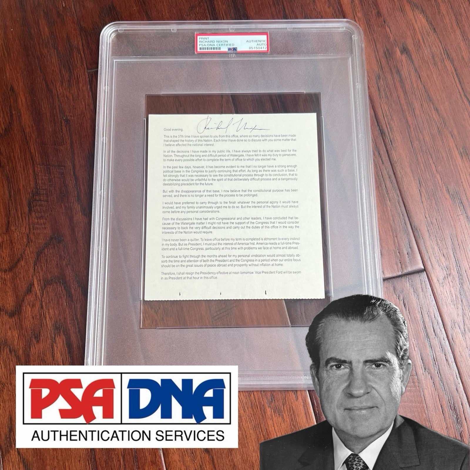 RICHARD NIXON * PSA * Autograph RESIGNATION SPEECH Signed Slab * President