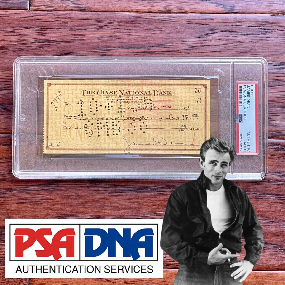 JAMES DEAN * PSA/DNA *  1954 AUTOGRAPH Bank Check SIGNED * Rebel Without a Cause