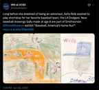 SALLY RIDE * Ride Estate Signed COA * Childhood DODGERS Drawing EX: Smithsonian