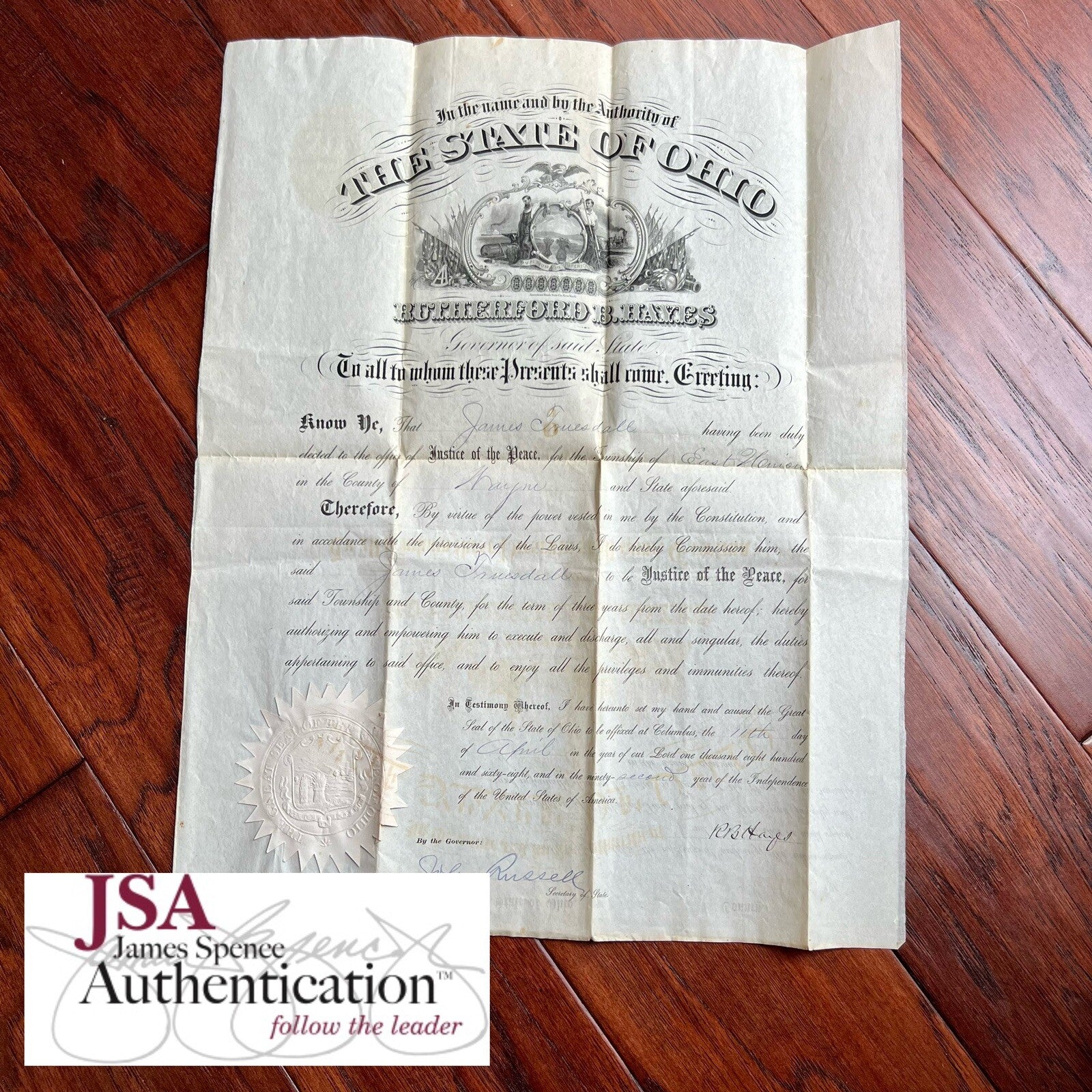 RUTHERFORD B. HAYES * JSA * Autograph State of Ohio Document Signed President