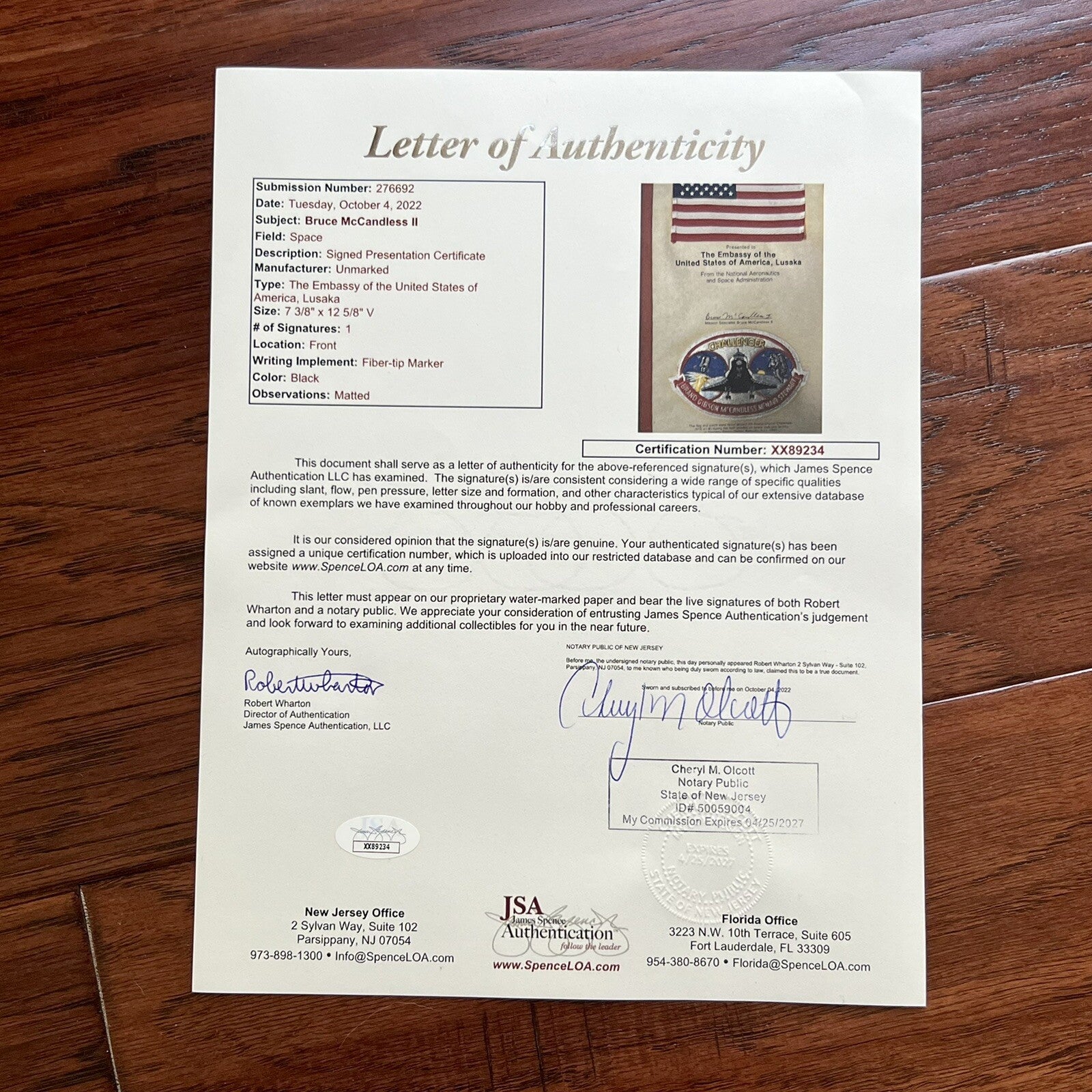 STS 41-B * JSA * Bruce McCandless Certified Flown Flag & Patch Autograph Signed