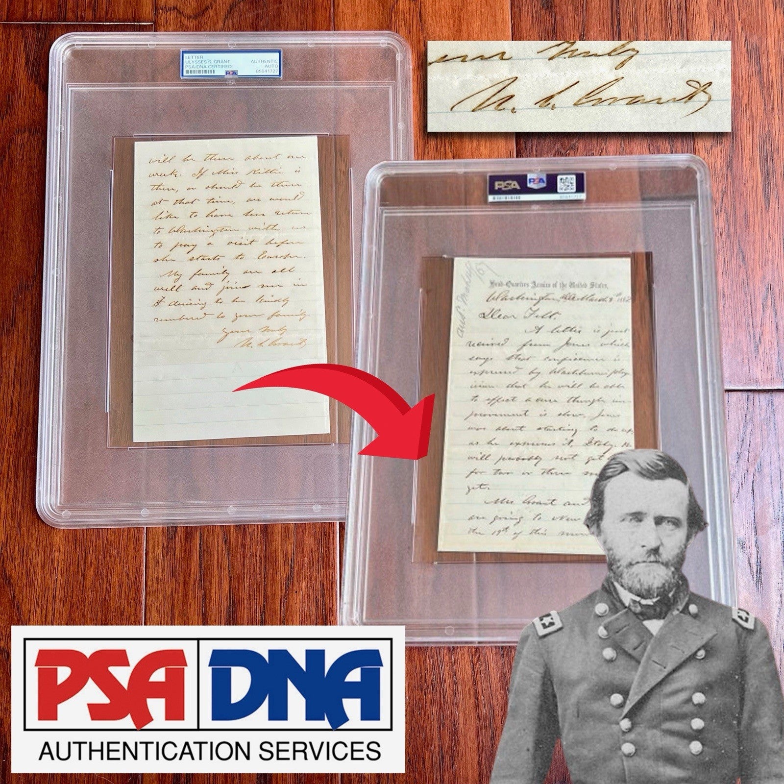ULYSSES S. GRANT * PSA * 2x Signed Head-Quarters U.S. Armies Autograph Letter