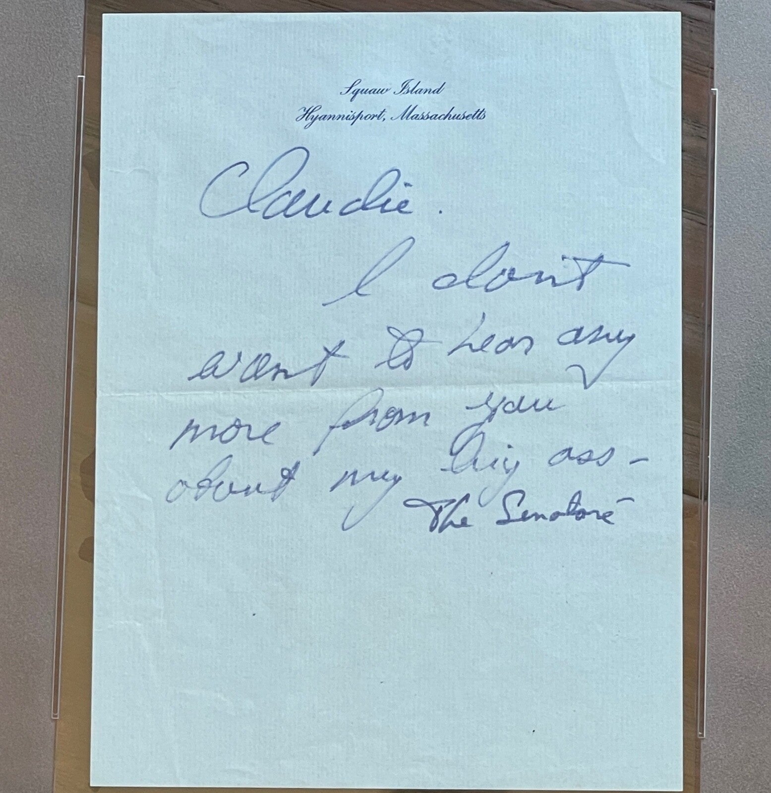 TED KENNEDY * PSA * Humorous "My Big Ass" AUTOGRAPH Note SIGNED * "The Senatoré"