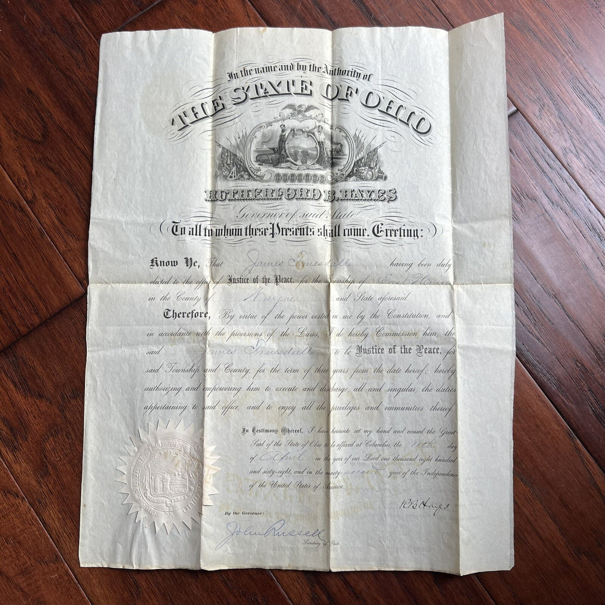 RUTHERFORD B. HAYES * JSA * Autograph State of Ohio Document Signed President