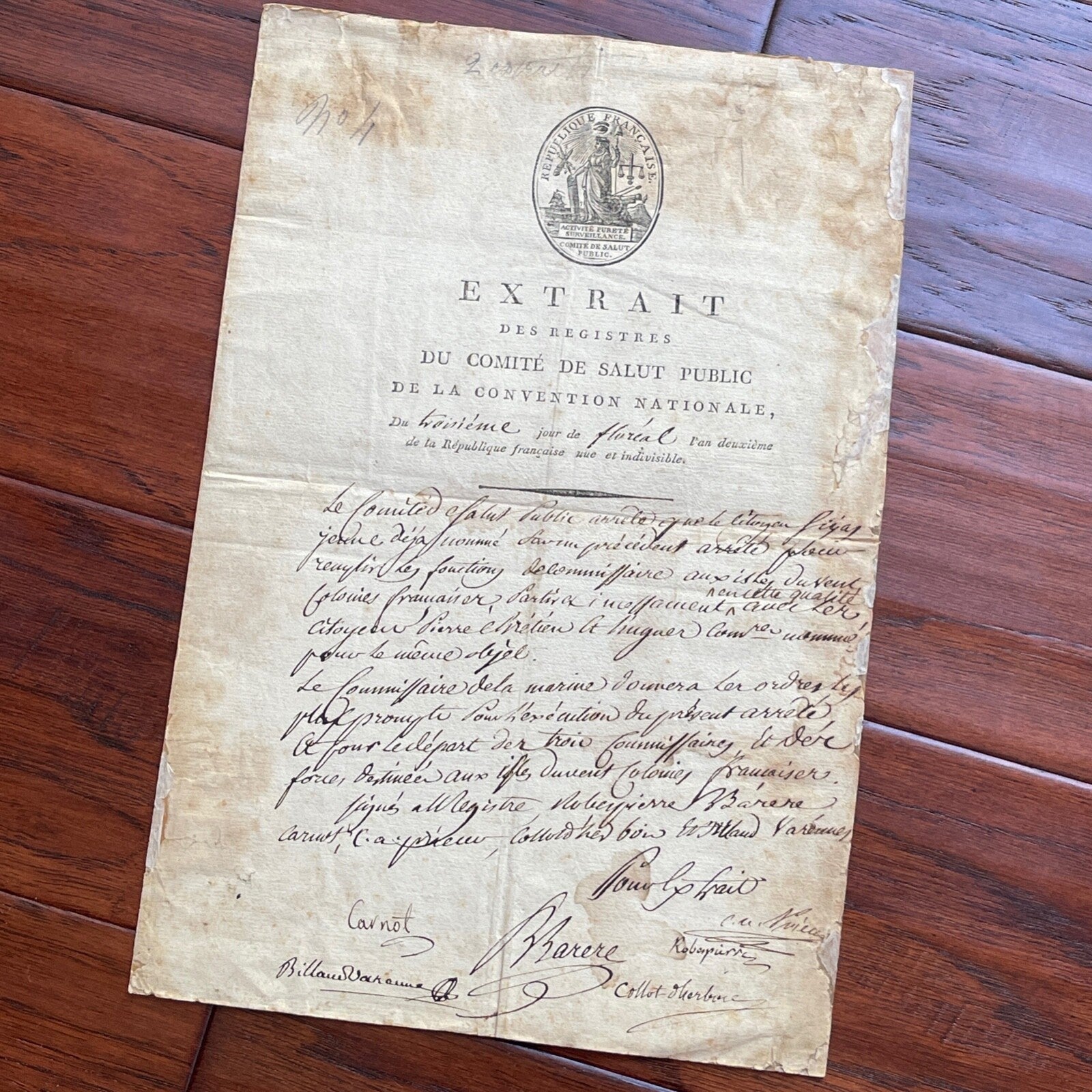 MAXIMILIEN ROBESPIERRE * PSA * Autograph "REIGN OF TERROR" Public Safety SIGNED