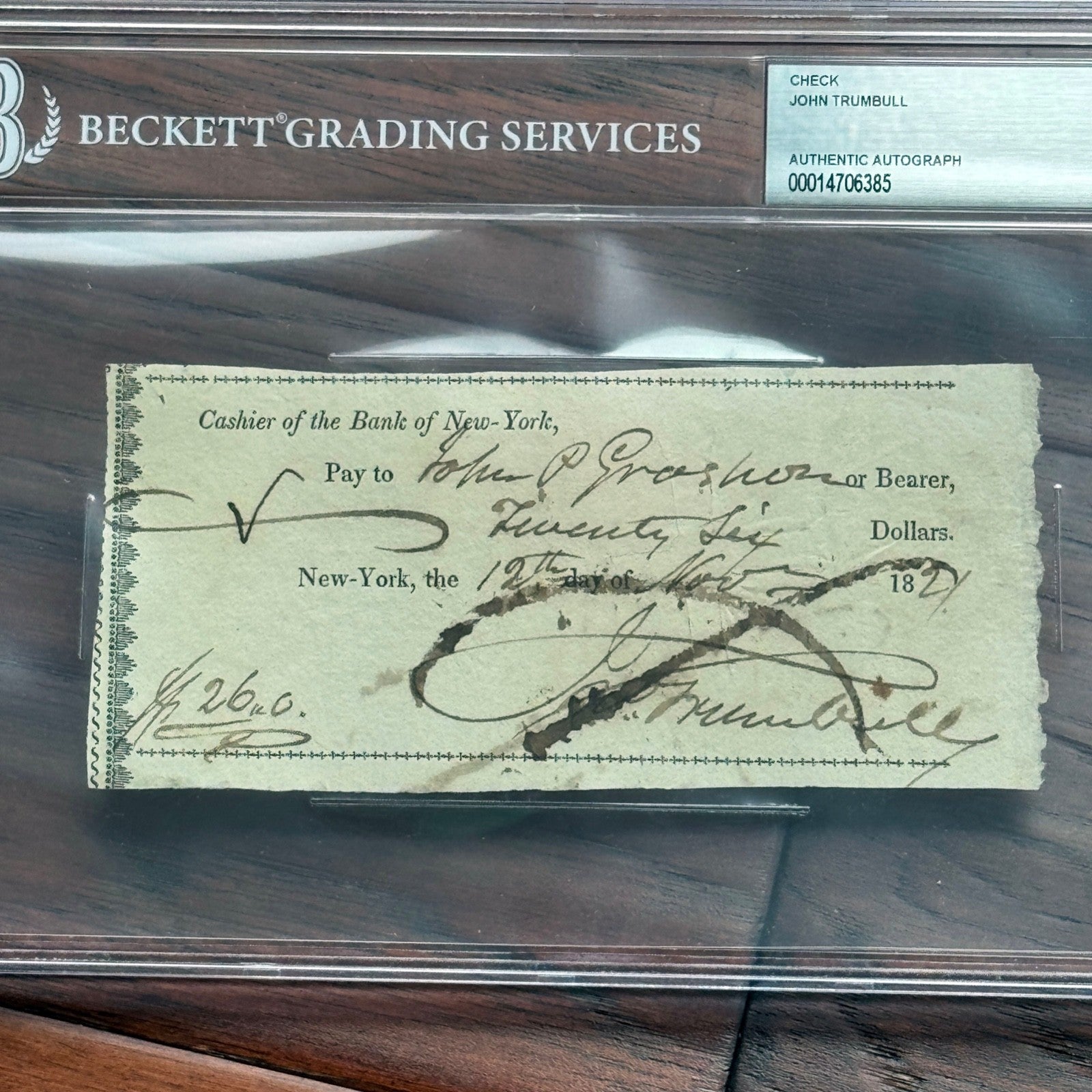 JOHN TRUMBULL * BAS * Revolutionary War PAINTER Autograph CHECK Signed