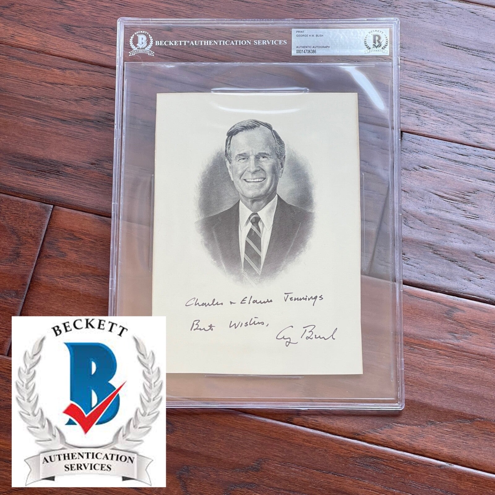 George HW Bush * BAS * Autograph Presidential Portrait BEP Engraving Signed