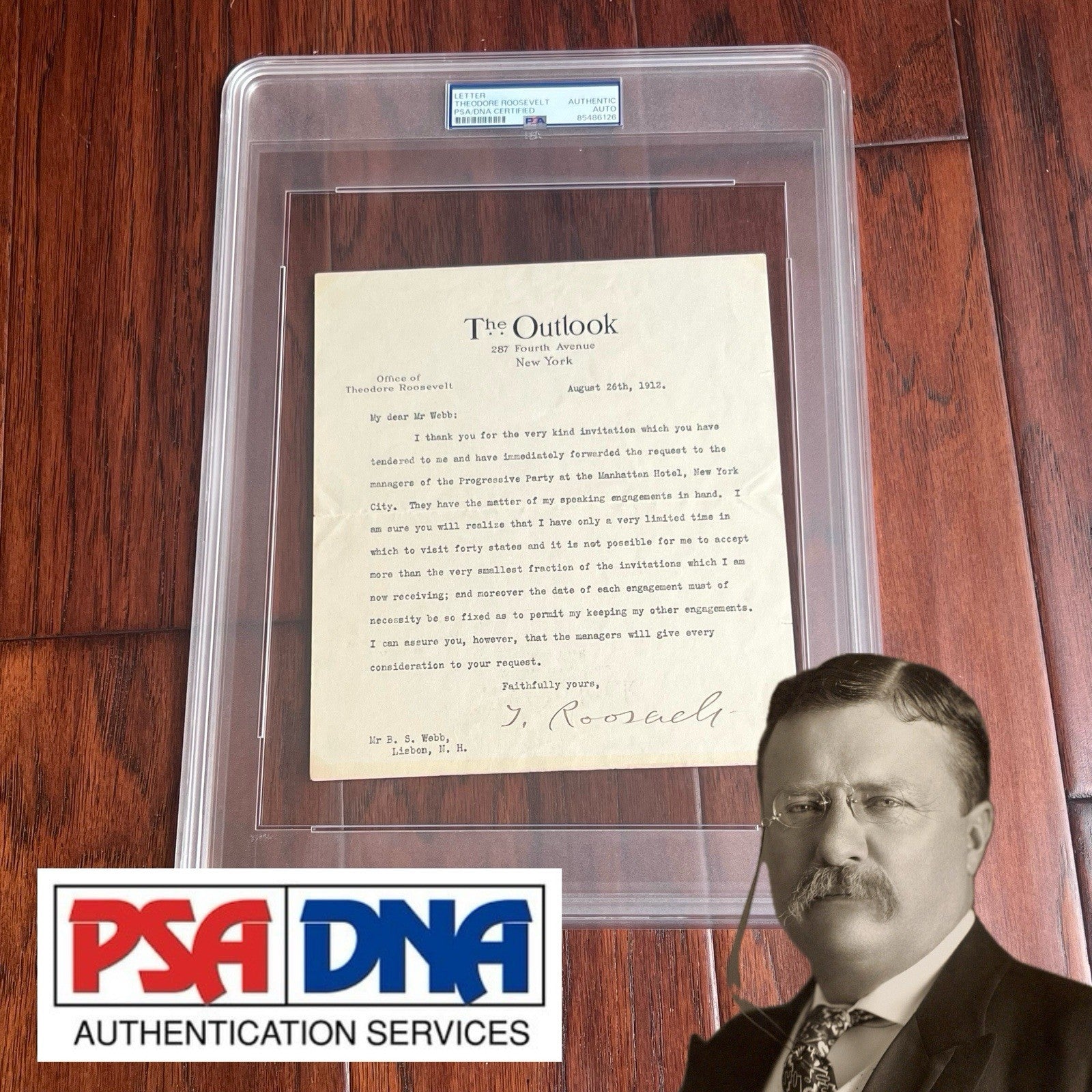 THEODORE ROOSEVELT * PSA * Autograph OUTLOOK Letter Re BULL MOOSE Signed * 1912