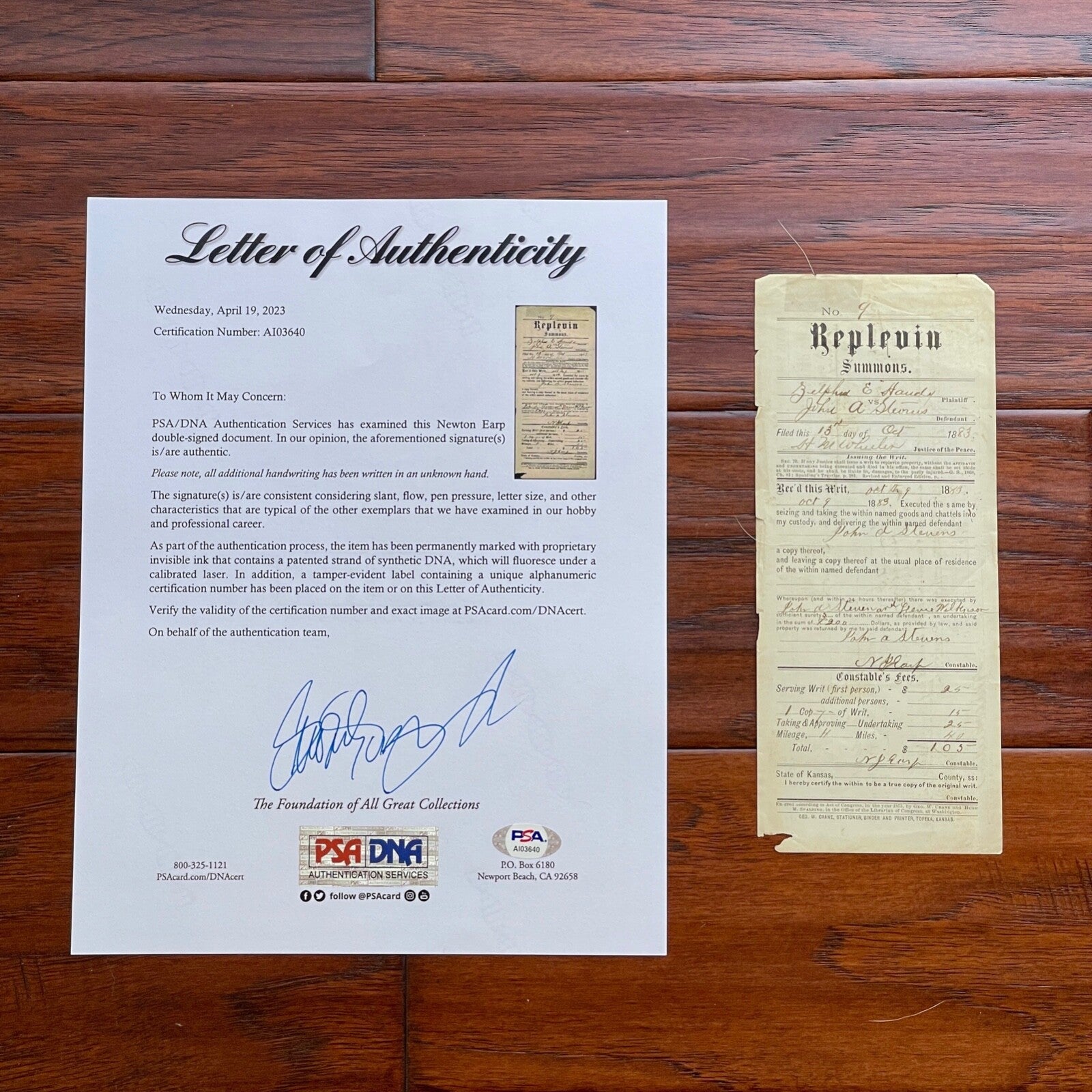 NEWTON EARP * PSA * Western Lawman AUTOGRAPH Sheriff's Writ SIGNED * WYATT EARP