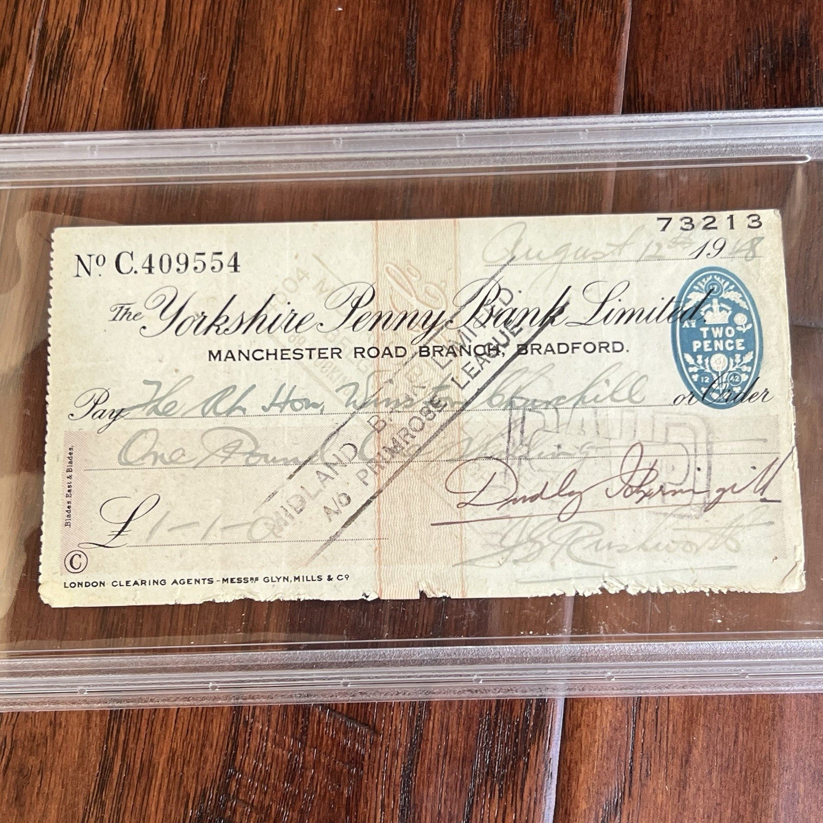 WINSTON S. CHURCHILL * PSA * Autograph BANK CHECK Endorsement Signed * UK PM