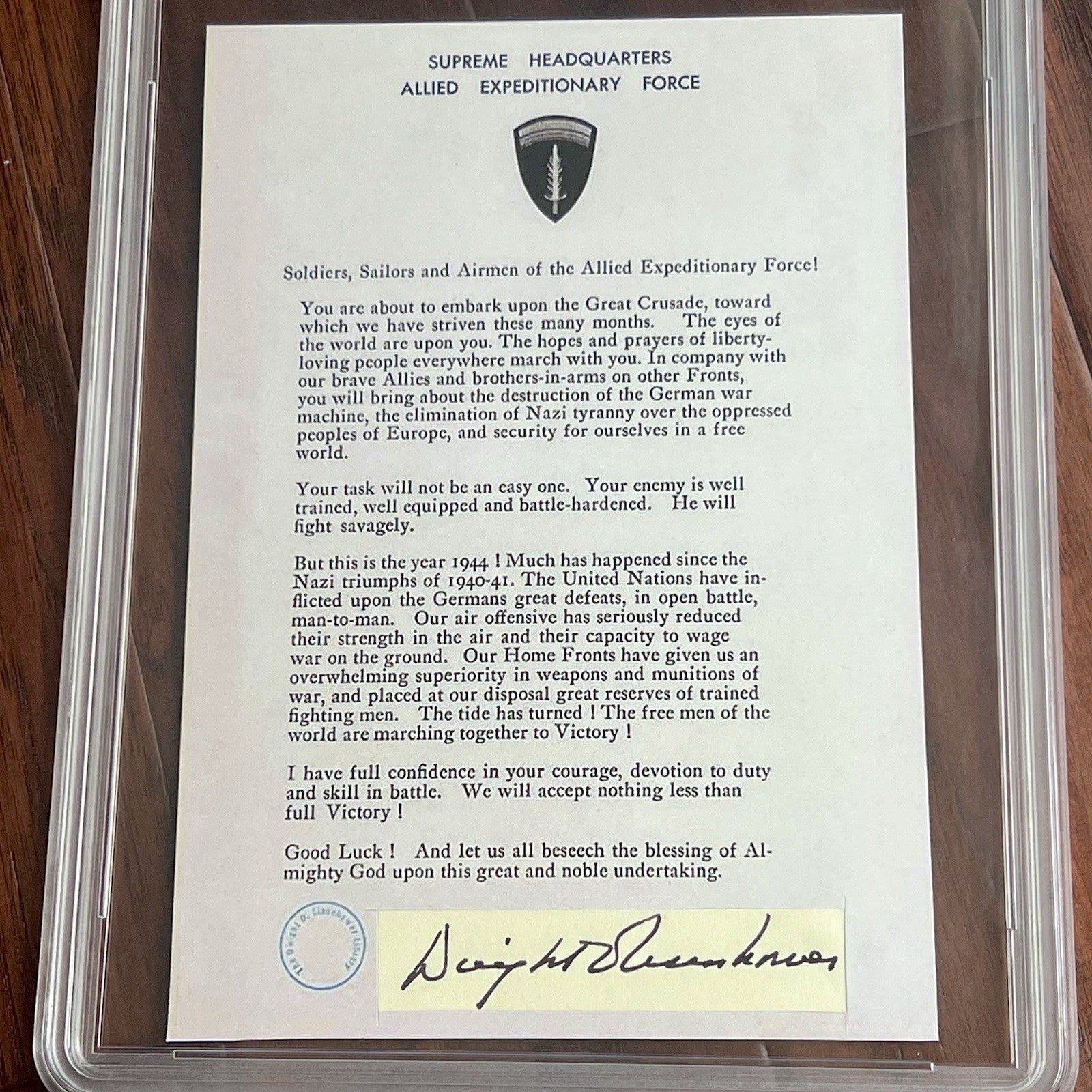 DWIGHT D. EISENHOWER * PSA * Autograph Custom Card D Day Orders Signed * WWII