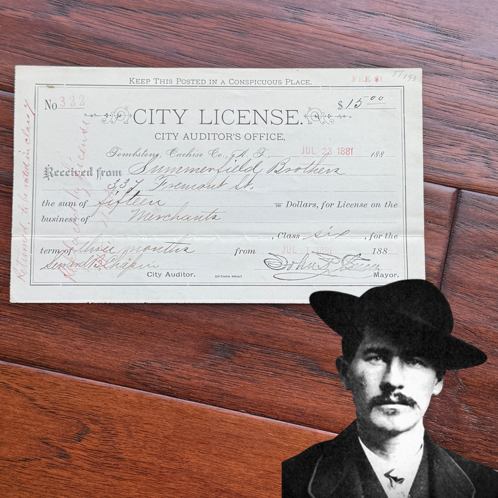 TOMBSTONE, AZ City Merchant License Just Steps From The  O.K. CORRAL * 1881