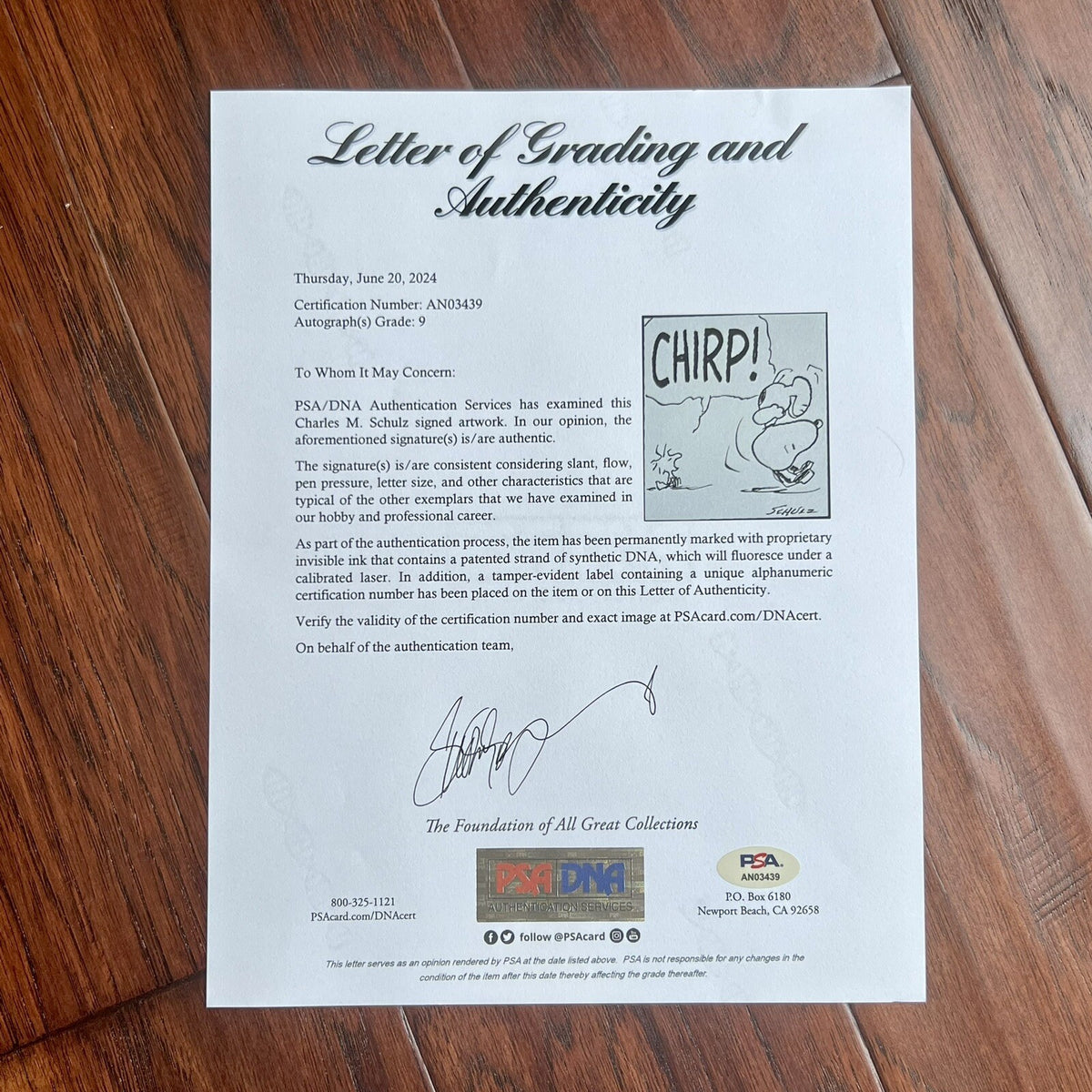 CHARLES SCHULZ * PSA * Original Snoopy Artwork Strip Signed * Autograph Drawing