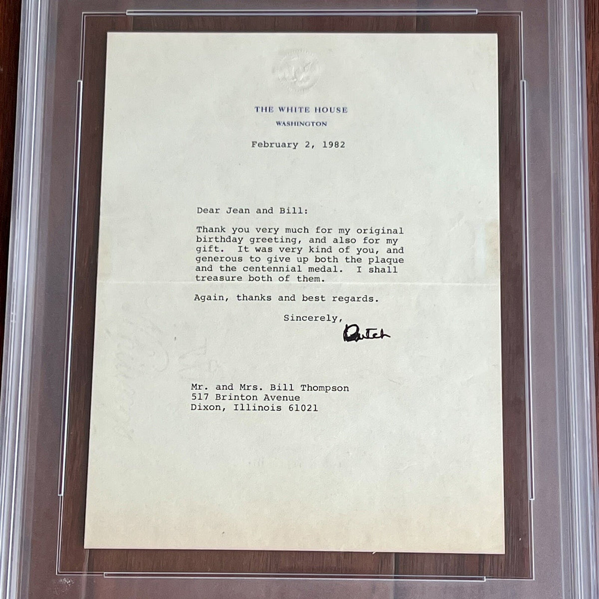 RONALD REAGAN * PSA * Autograph White House Letter Signed Dutch As President