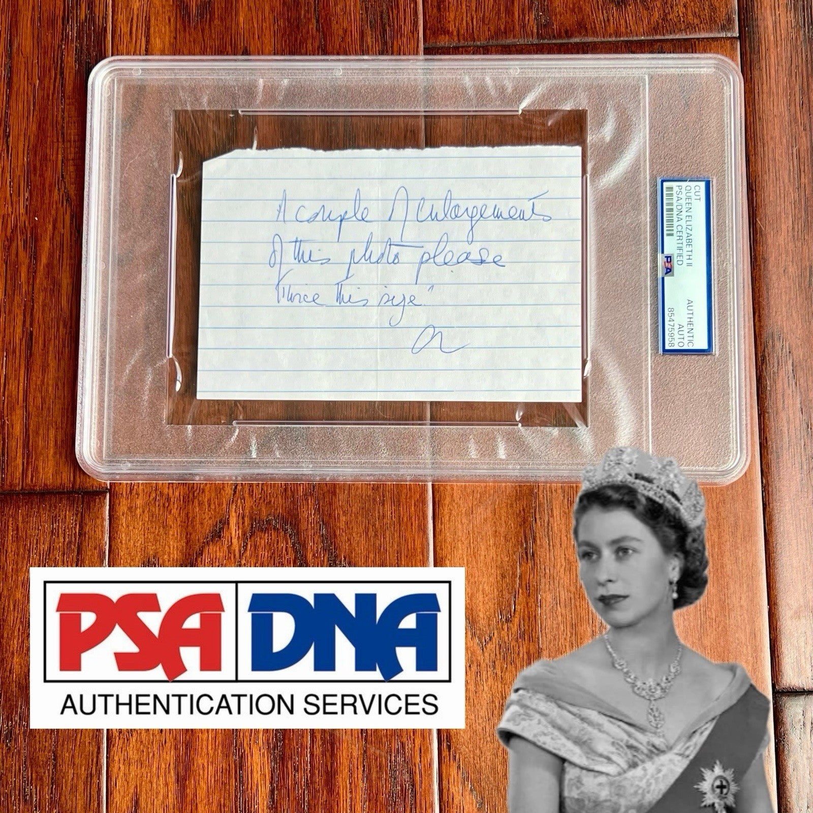 QUEEN ELIZABETH II * PSA * Autograph Handwritten Note Signed re: Her PHOTO Hobby