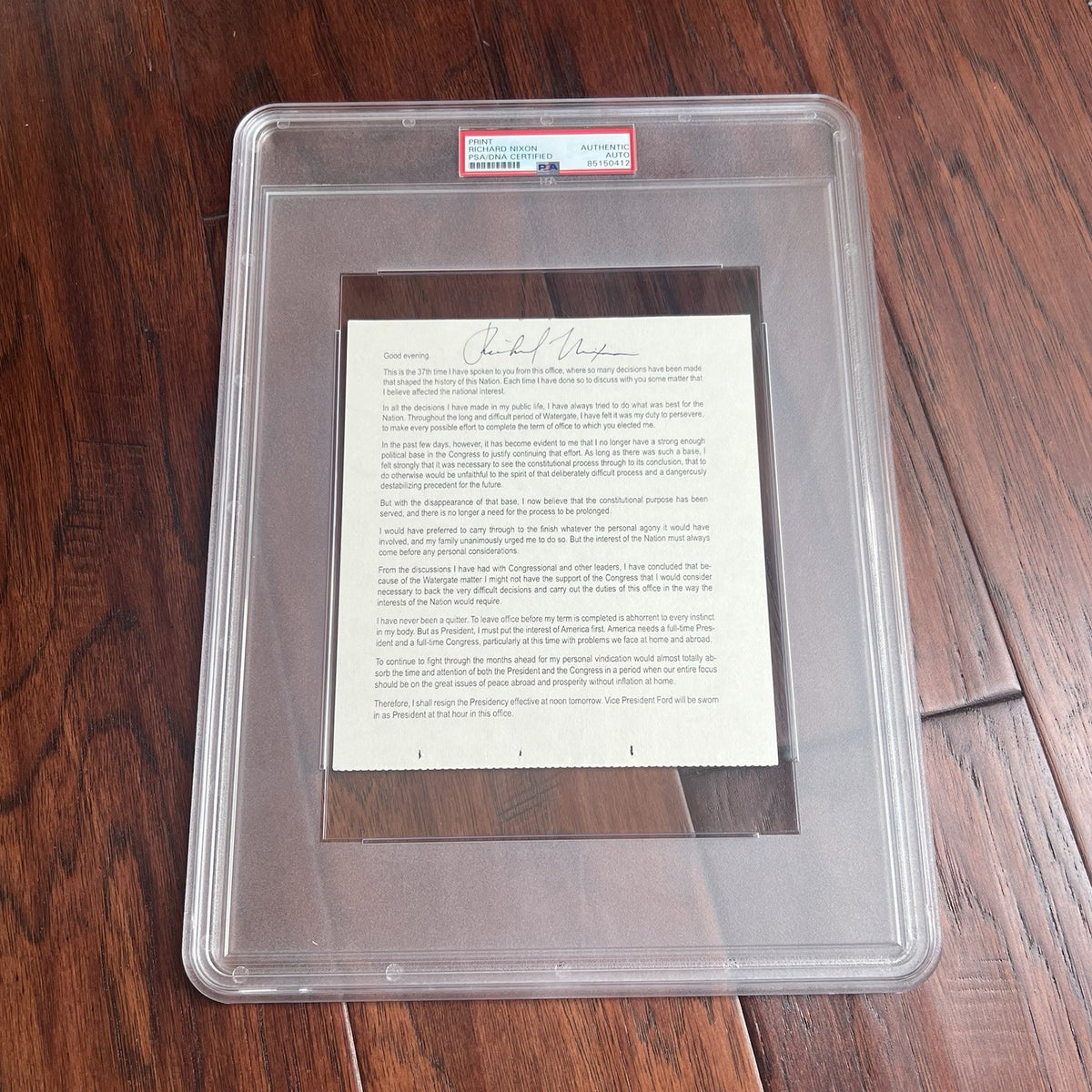 RICHARD NIXON * PSA * Autograph RESIGNATION SPEECH Signed Slab * President