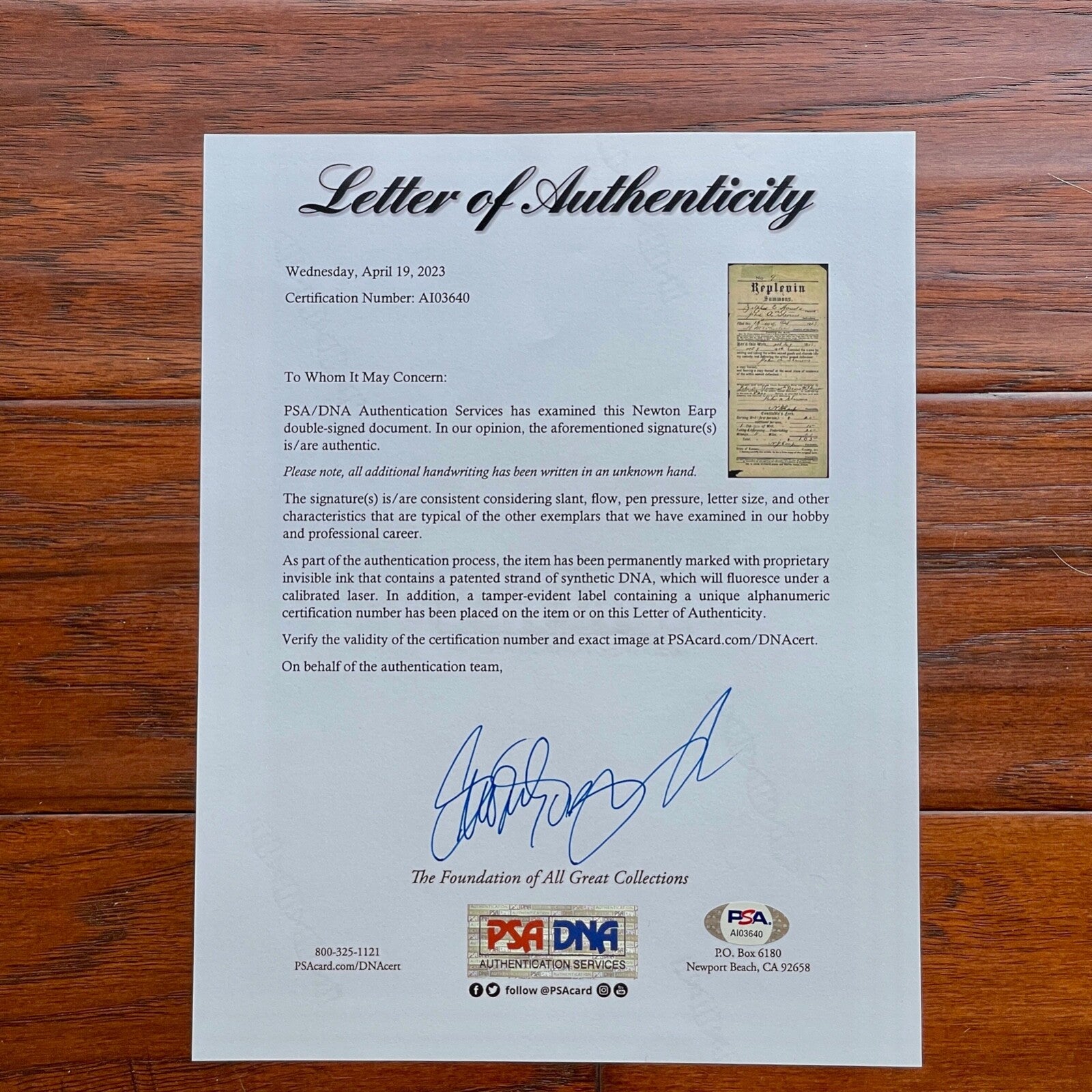 NEWTON EARP * PSA * Western Lawman AUTOGRAPH Sheriff's Writ SIGNED * WYATT EARP