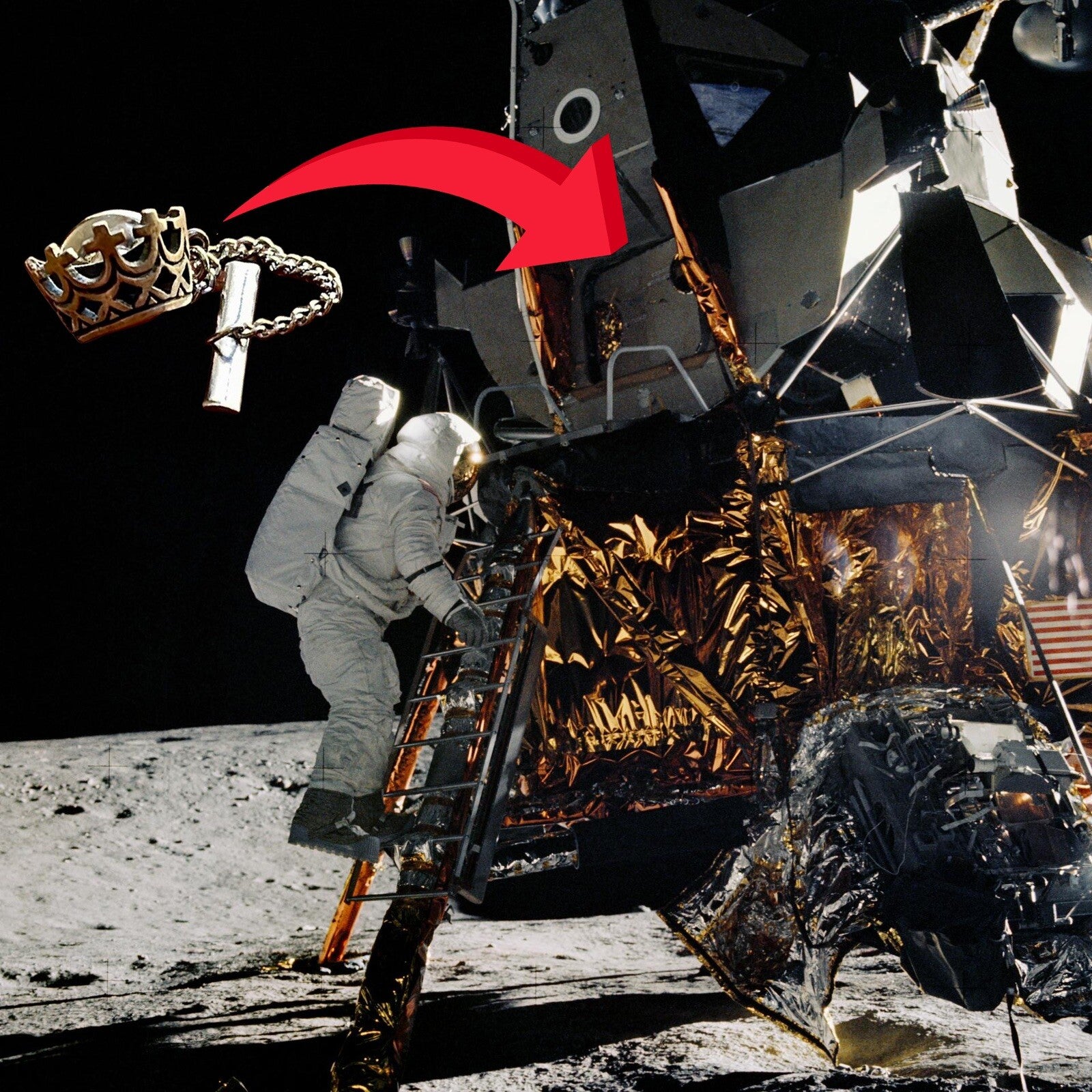 APOLLO 12 * LUNAR SURFACE-FLOWN Crown Tie Tack * ALAN BEAN * MOON